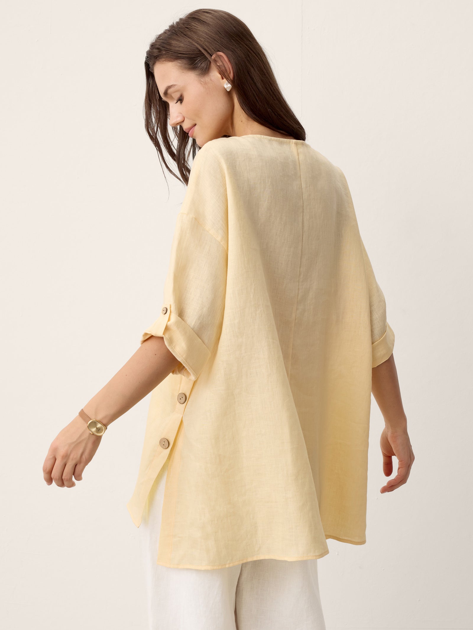 100% Linen Curved-Hem Oversized Top DAPHNEA