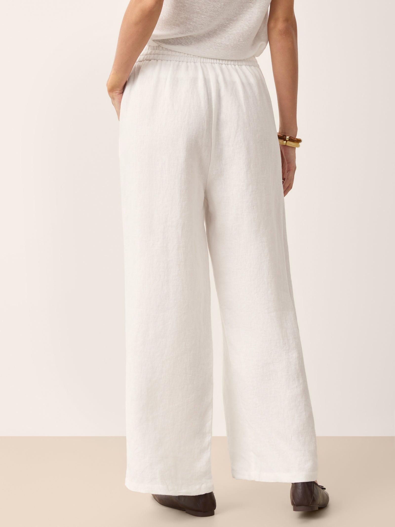 100% Linen Convertible Drawstring Hem Elasticated Waist Wide-Leg Pants YSELINE-LINTICO