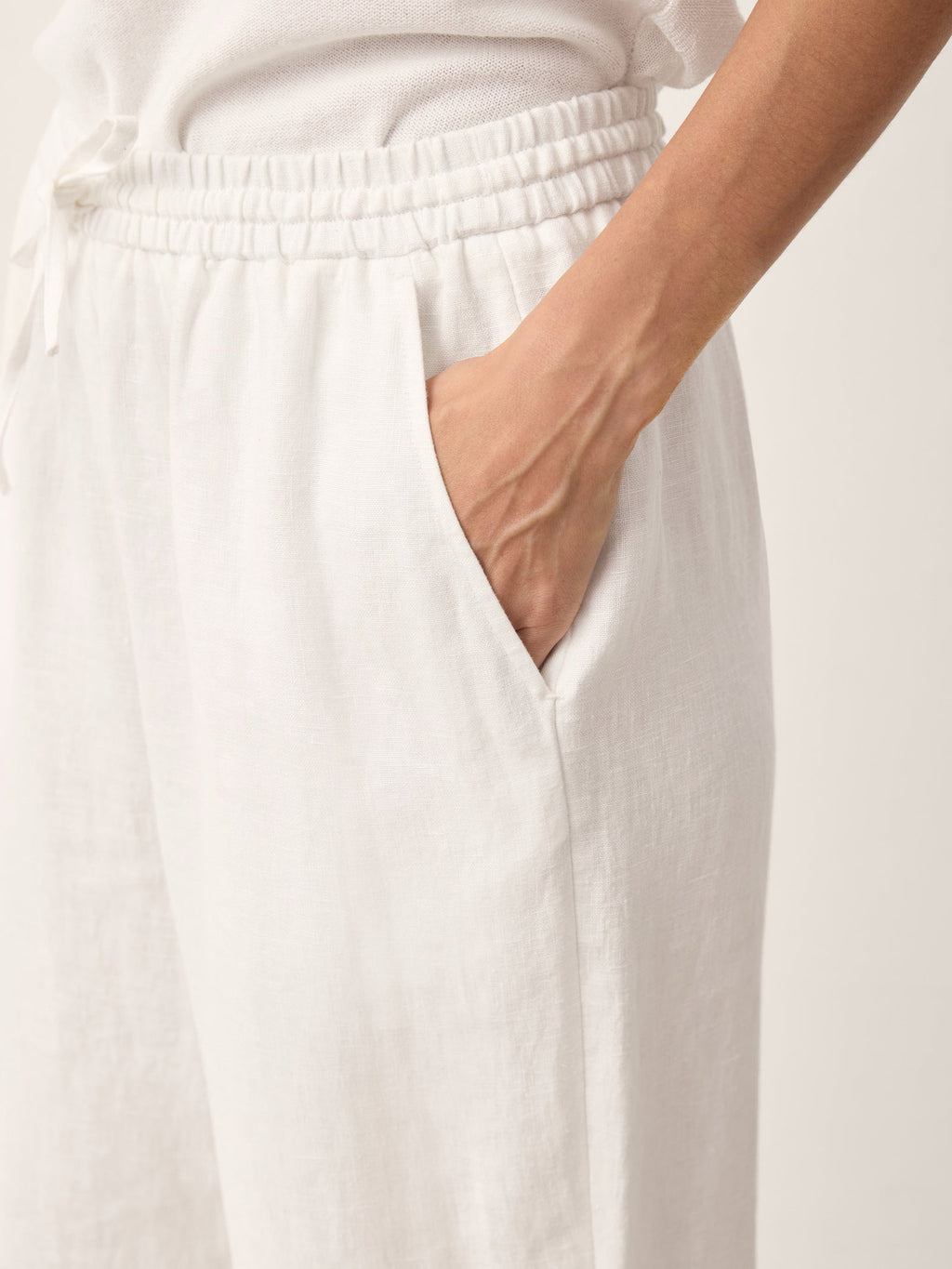 100% Linen Convertible Drawstring Hem Elasticated Waist Wide-Leg Pants YSELINE-LINTICO