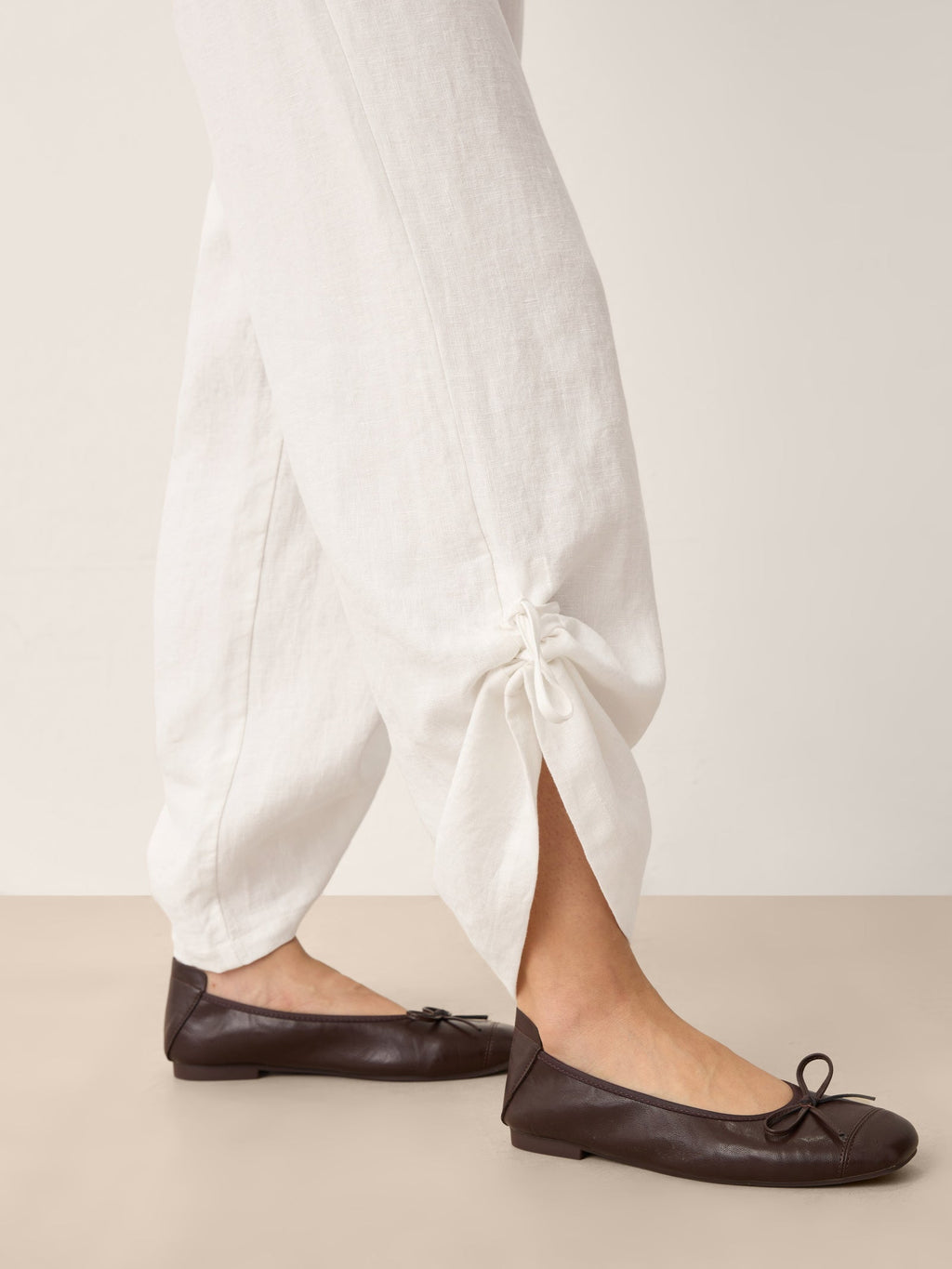 100% Linen Convertible Drawstring Hem Elasticated Waist Wide-Leg Pants YSELINE-LINTICO