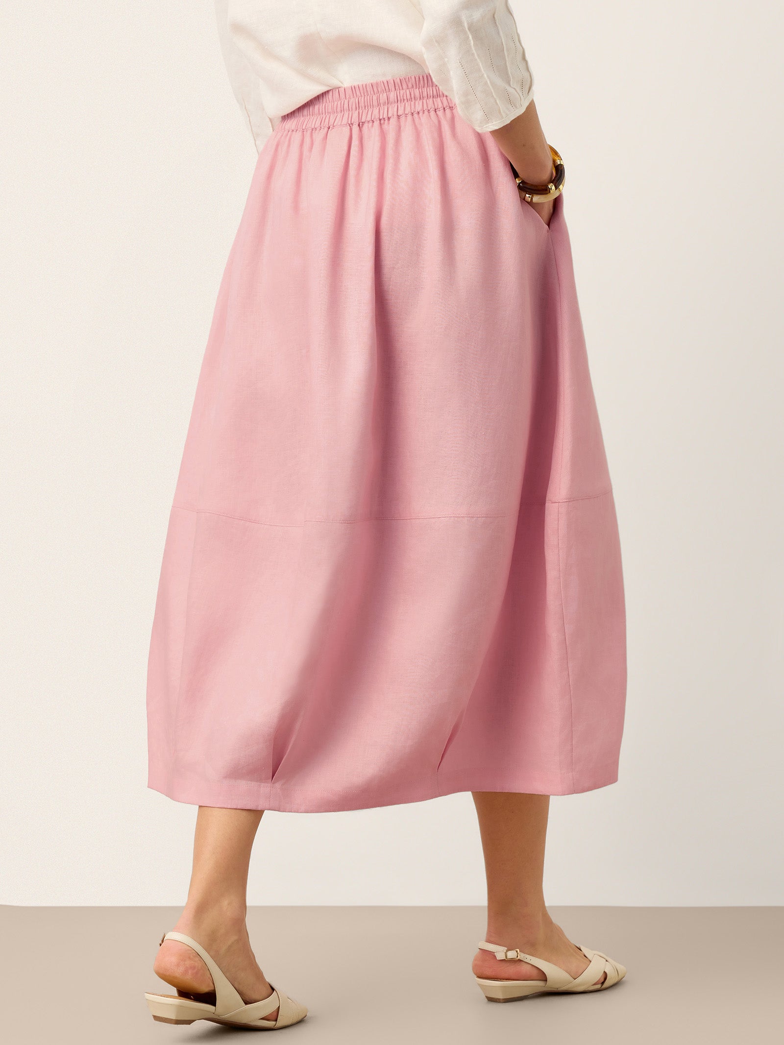 100% Linen Drawstring Lantern Maxi Skirt with Pockets ROXANNE