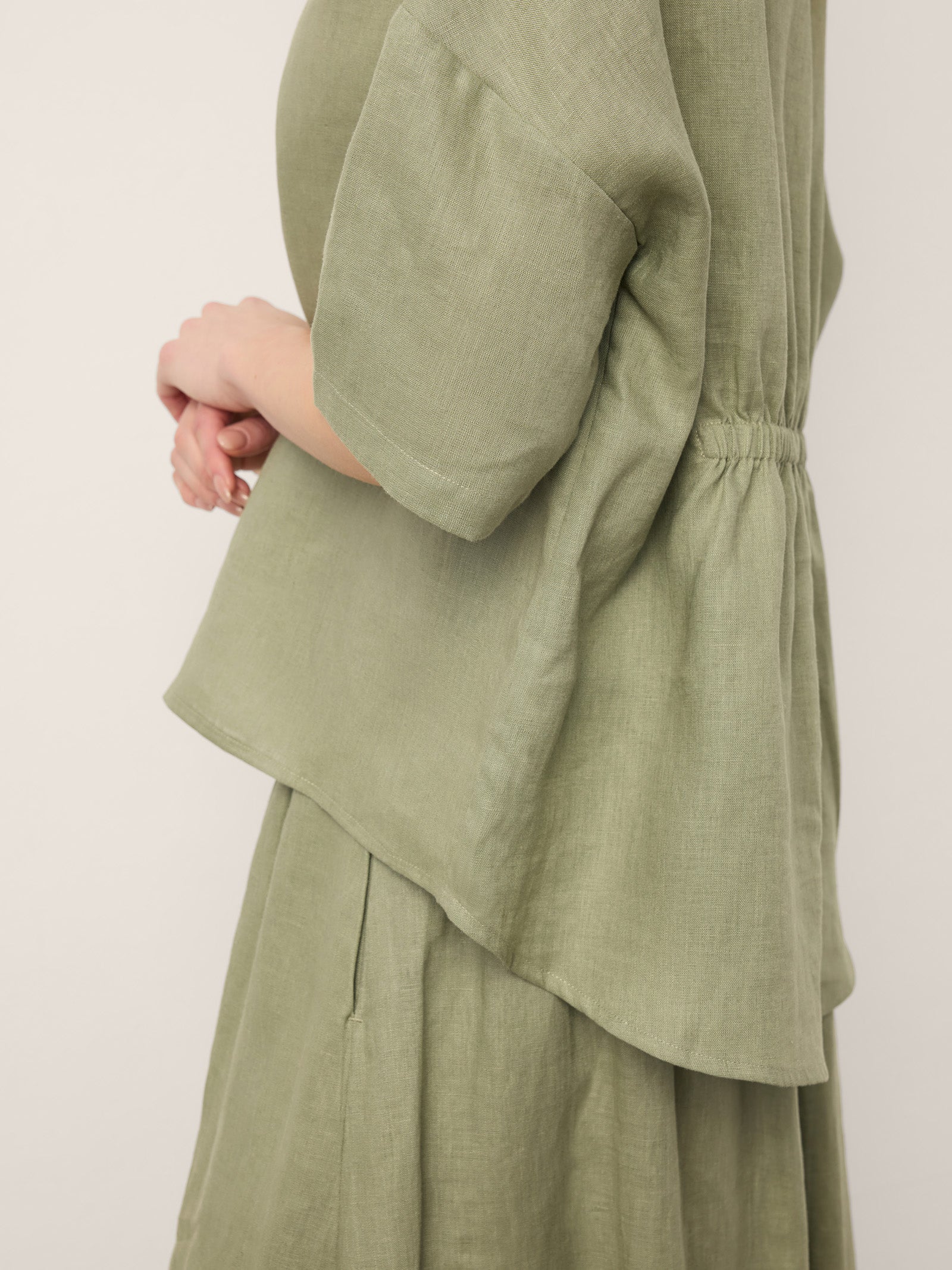 100% Linen Drop Shoulder Shirred Back High-Low Hem Top LINDSEY