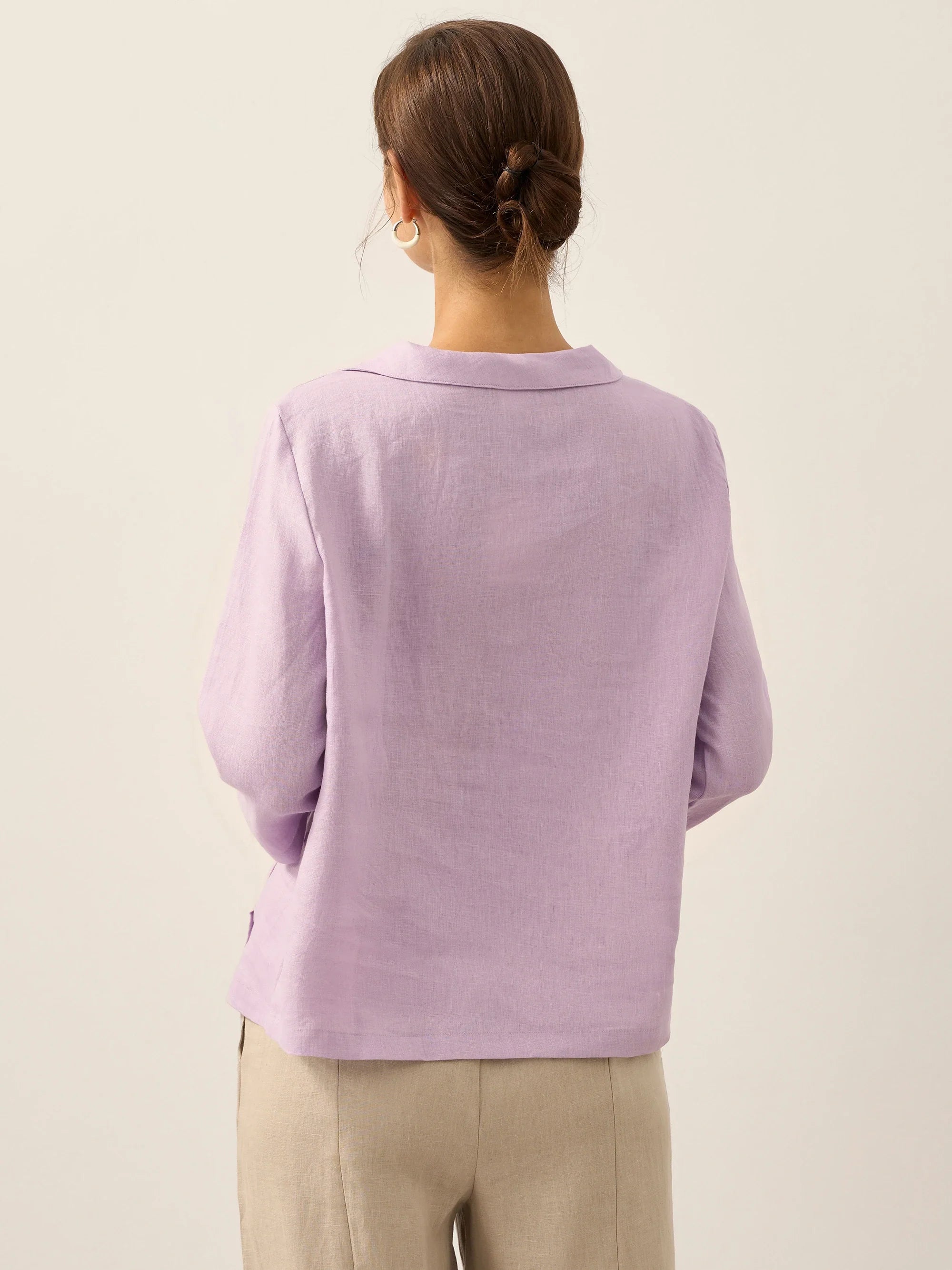 Linen Round Soft-Fold Collar Top LAURA