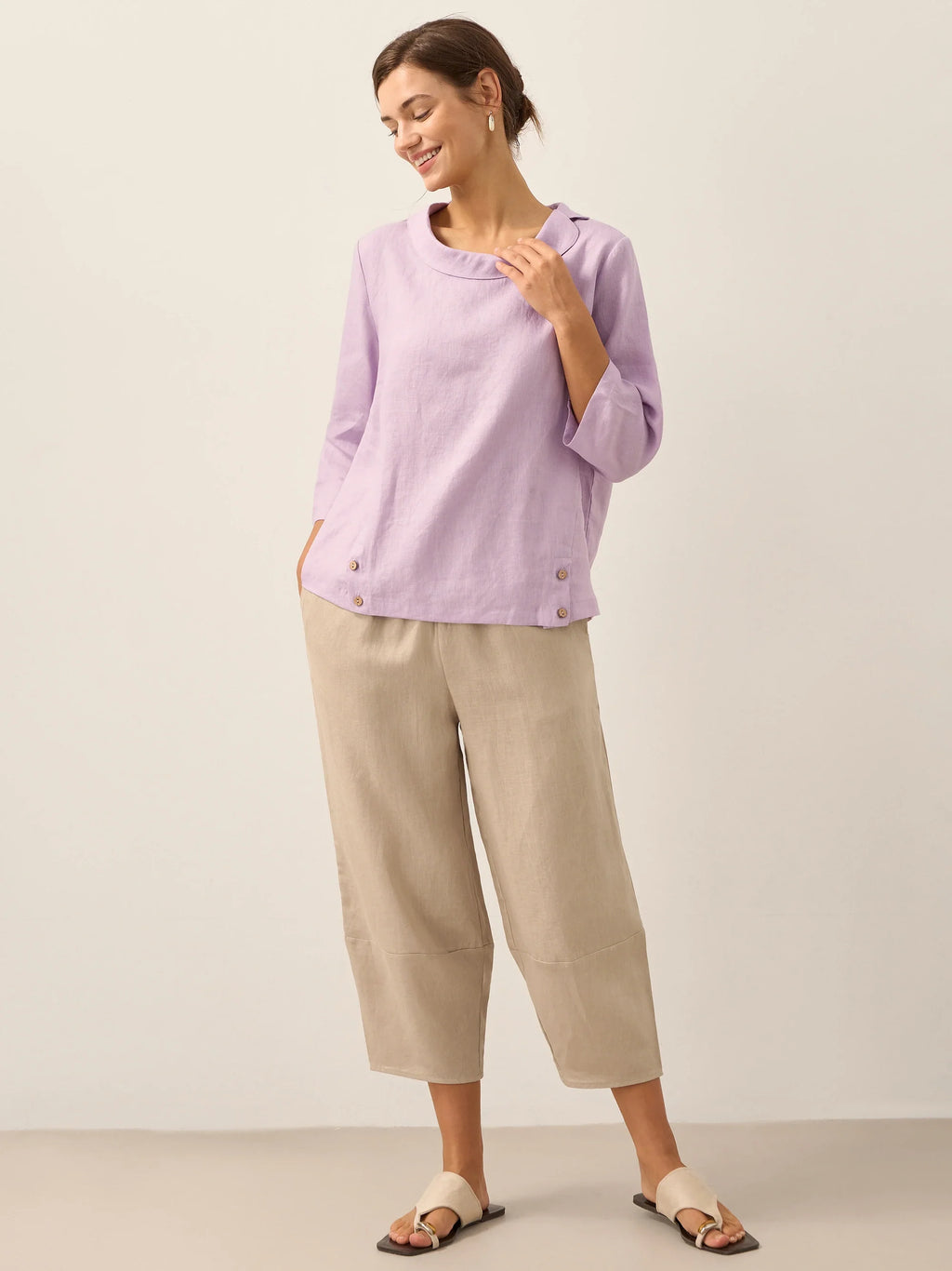 Linen Round Soft-Fold Collar Top LAURA