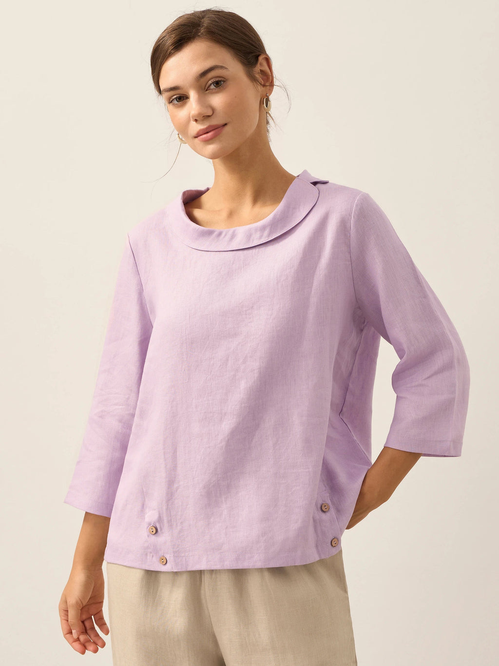 Linen Round Soft-Fold Collar Top LAURA-LINTICO