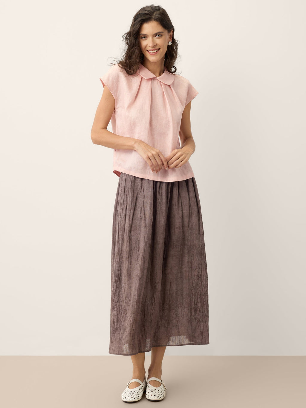 100% Linen Peter-Pan Collar Pintuck Top MIRIAM-LINTICO