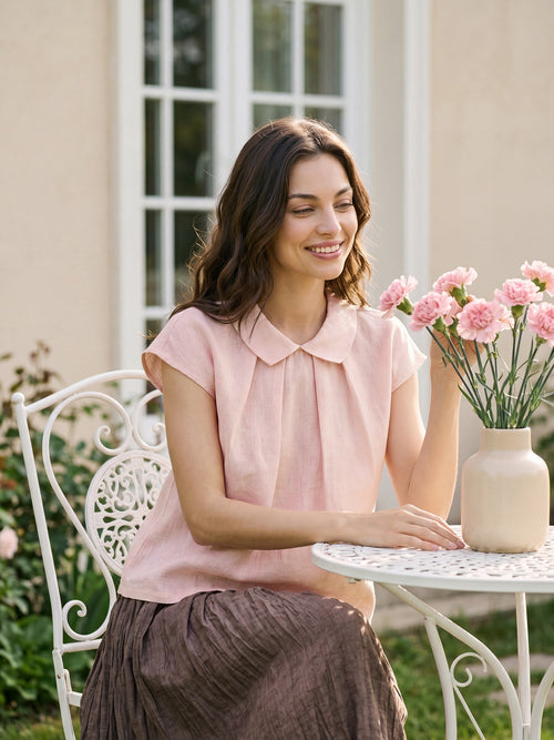 100% Linen Peter-Pan Collar Pintuck Top MIRIAM-LINTICO