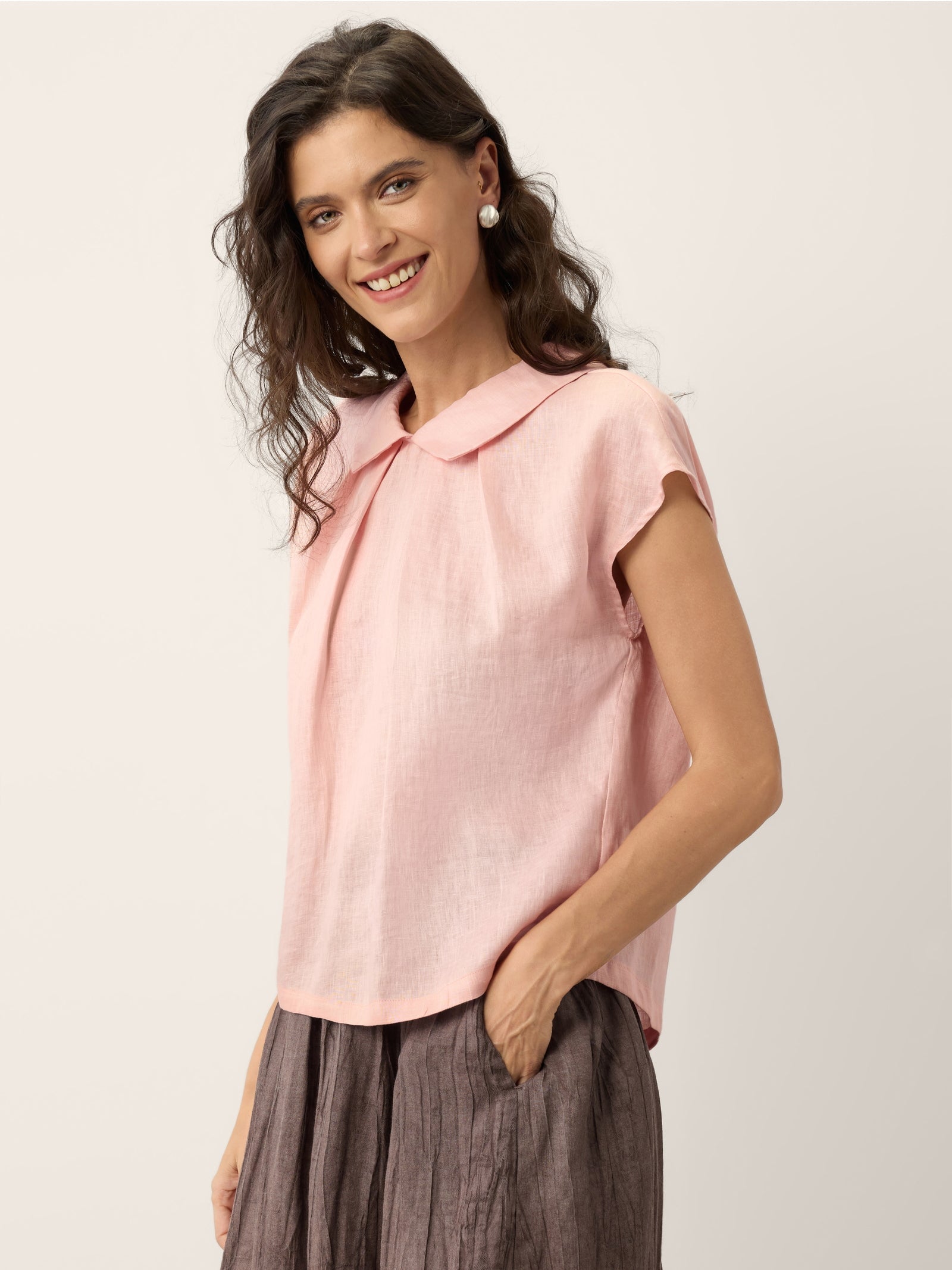 100% Linen Peter-Pan Collar Pintuck Top MIRIAM-LINTICO
