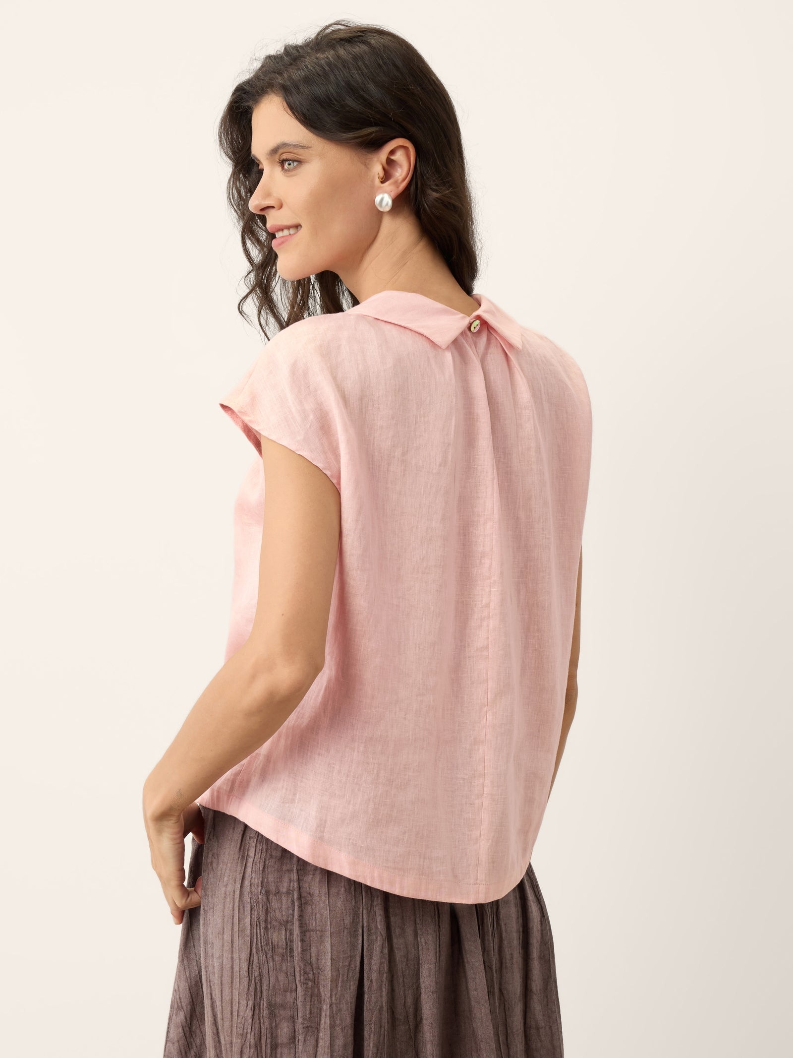 100% Linen Peter-Pan Collar Pintuck Top MIRIAM-LINTICO