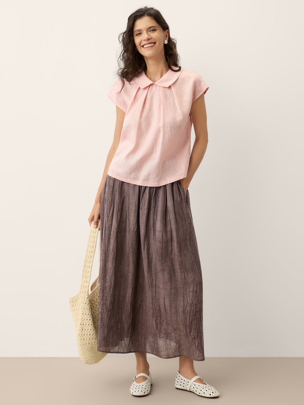 100% Linen Peter-Pan Collar Pintuck Top MIRIAM-LINTICO