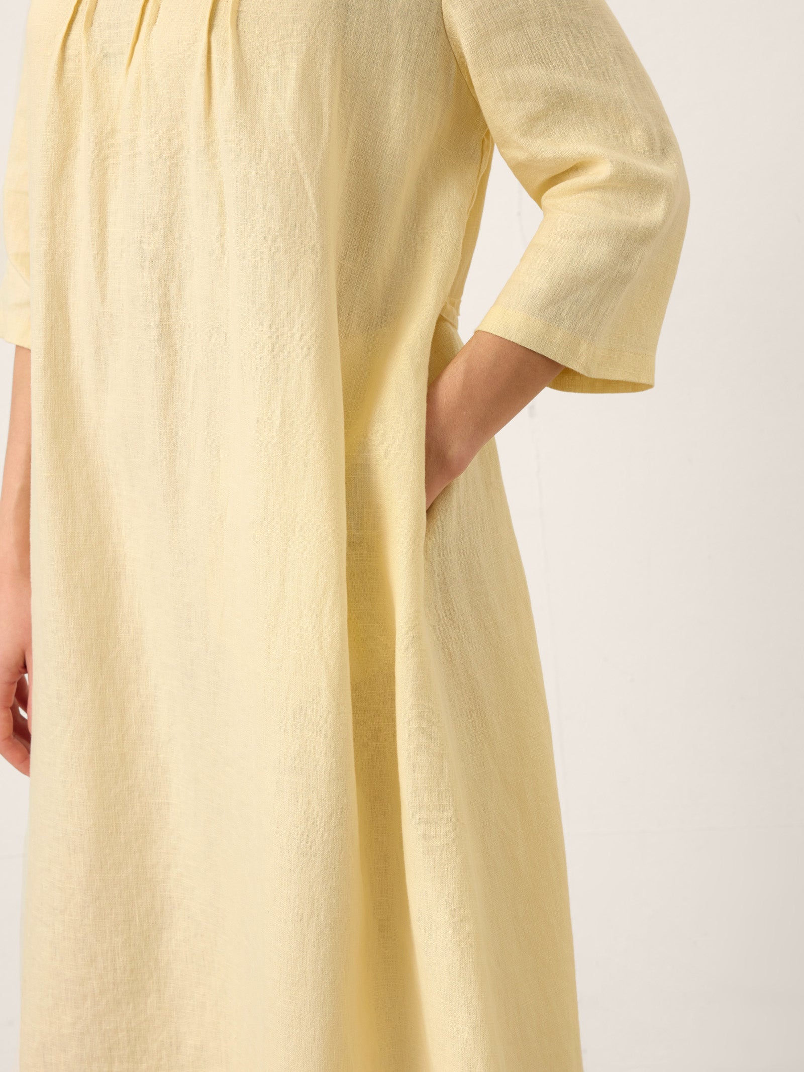 100% Linen Pintucked Embroidered Adjustable Belt Tiered Midi Dres VERENA