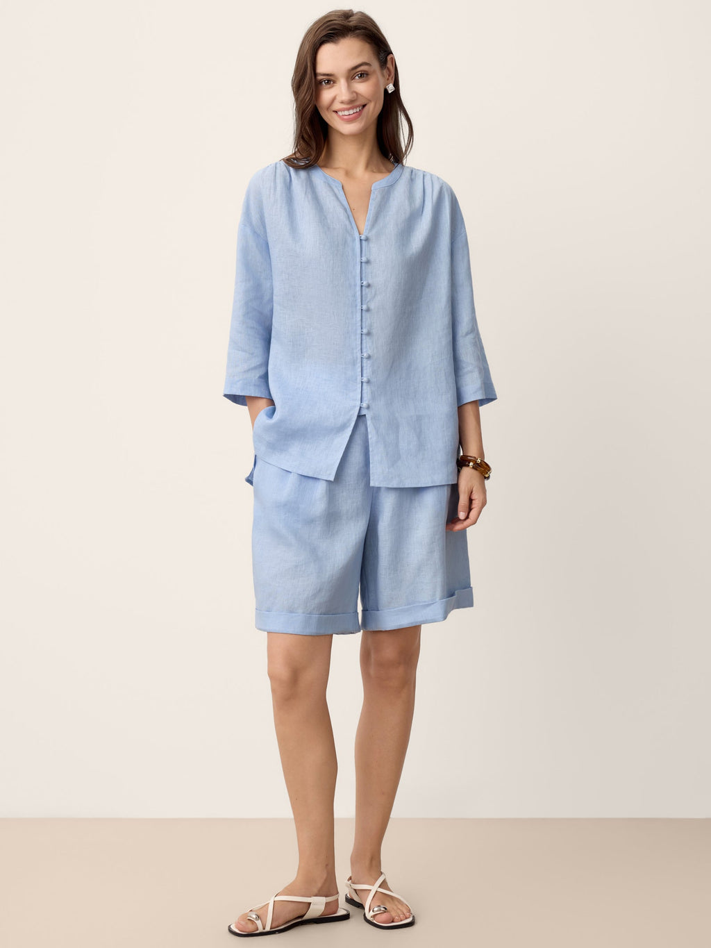 100% Linen Pleated Cuffed Shorts IRISSA-LINTICO