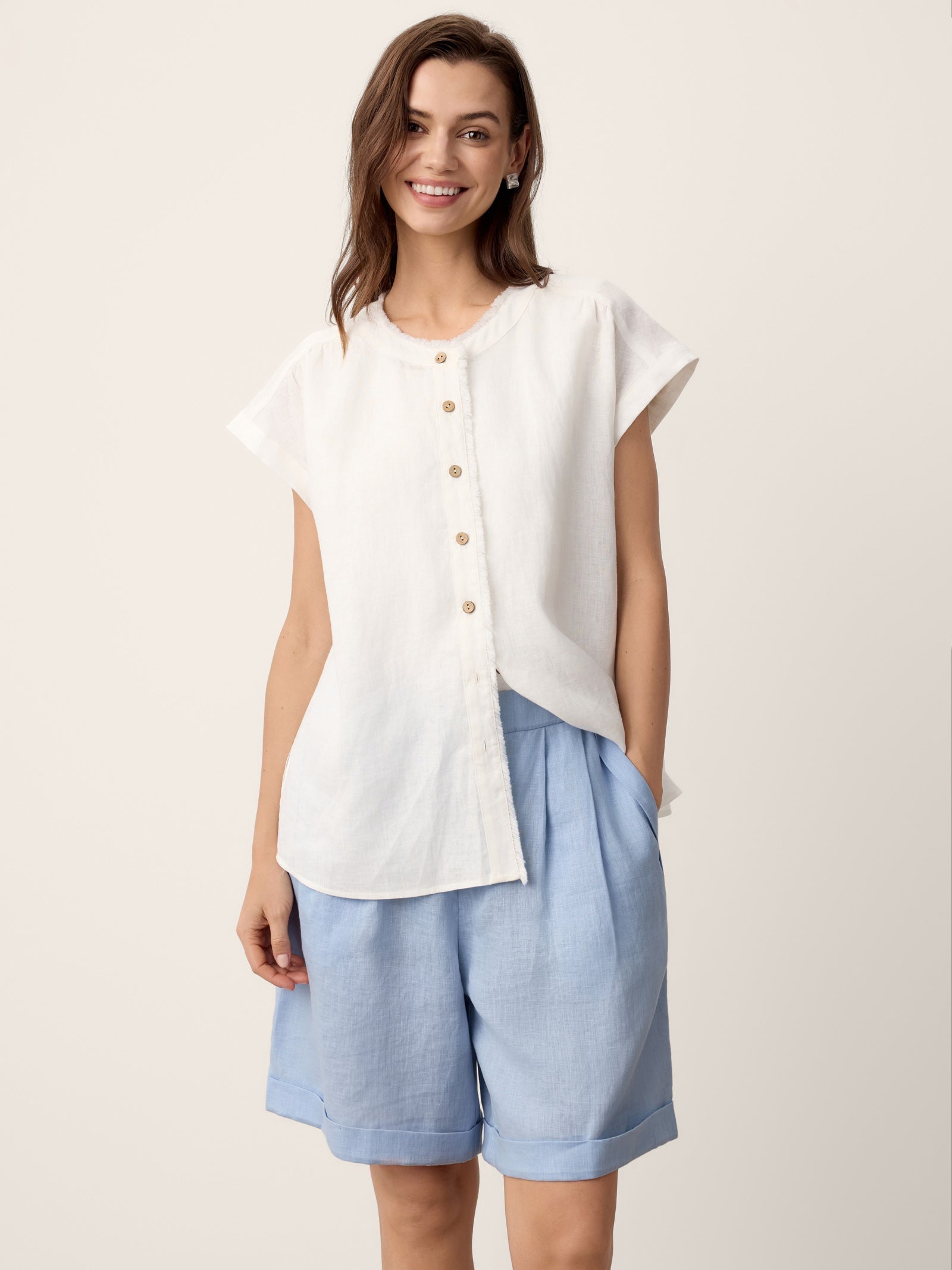 100% Linen Pleated Cuffed Shorts IRISSA-LINTICO