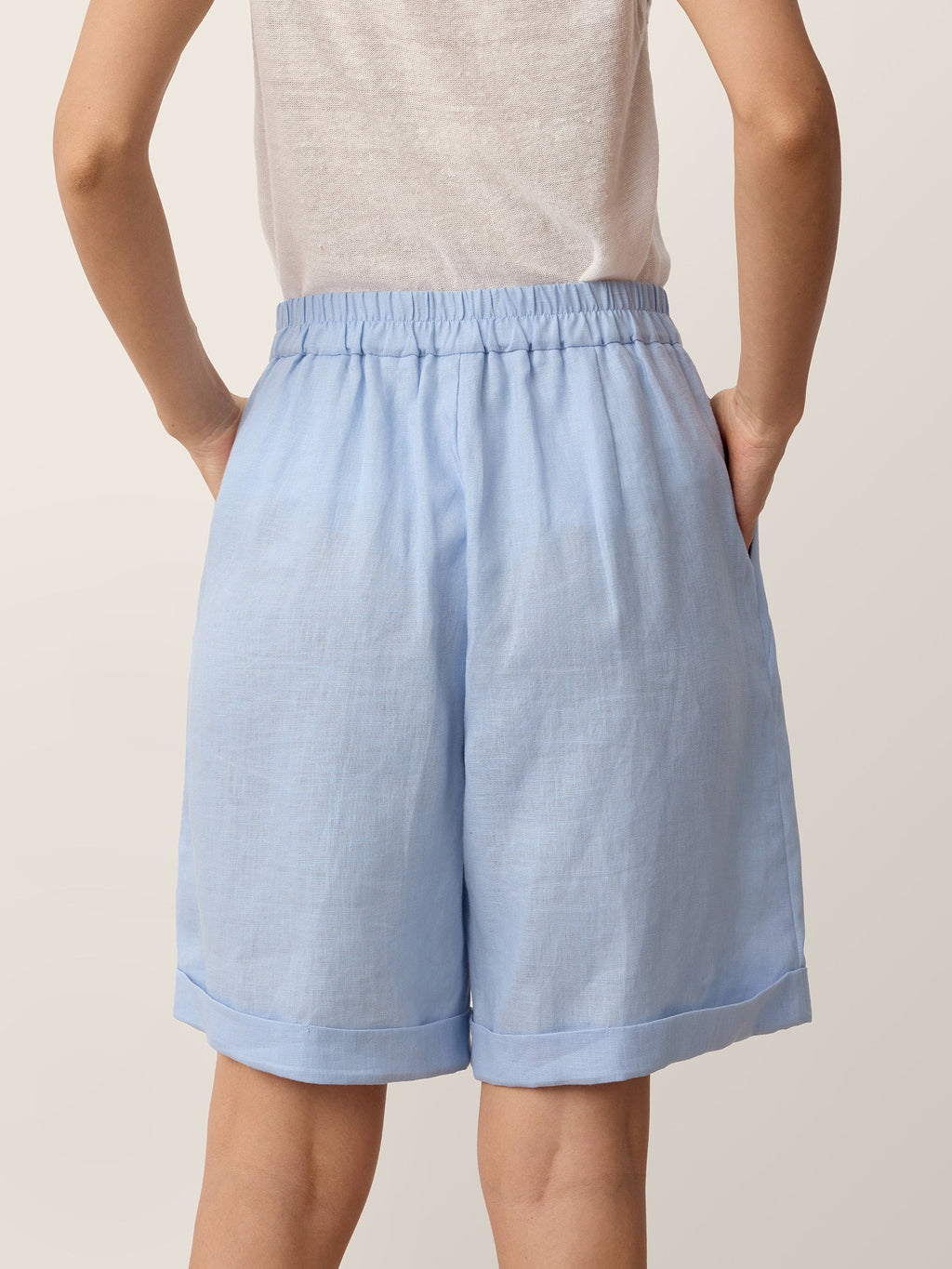 100% Linen Pleated Cuffed Shorts IRISSA-LINTICO