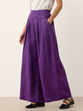 100% Linen Pleated Waist Wide Leg Pants LOUISA