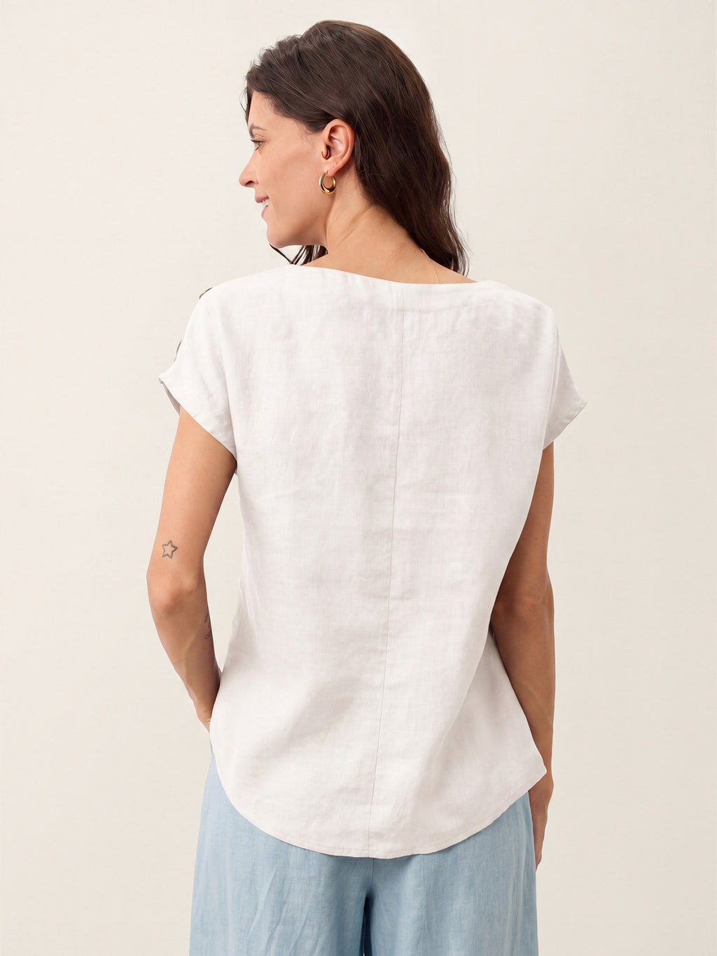 100% Linen Round Neck Button Detail Top ISABELLE-LINTICO