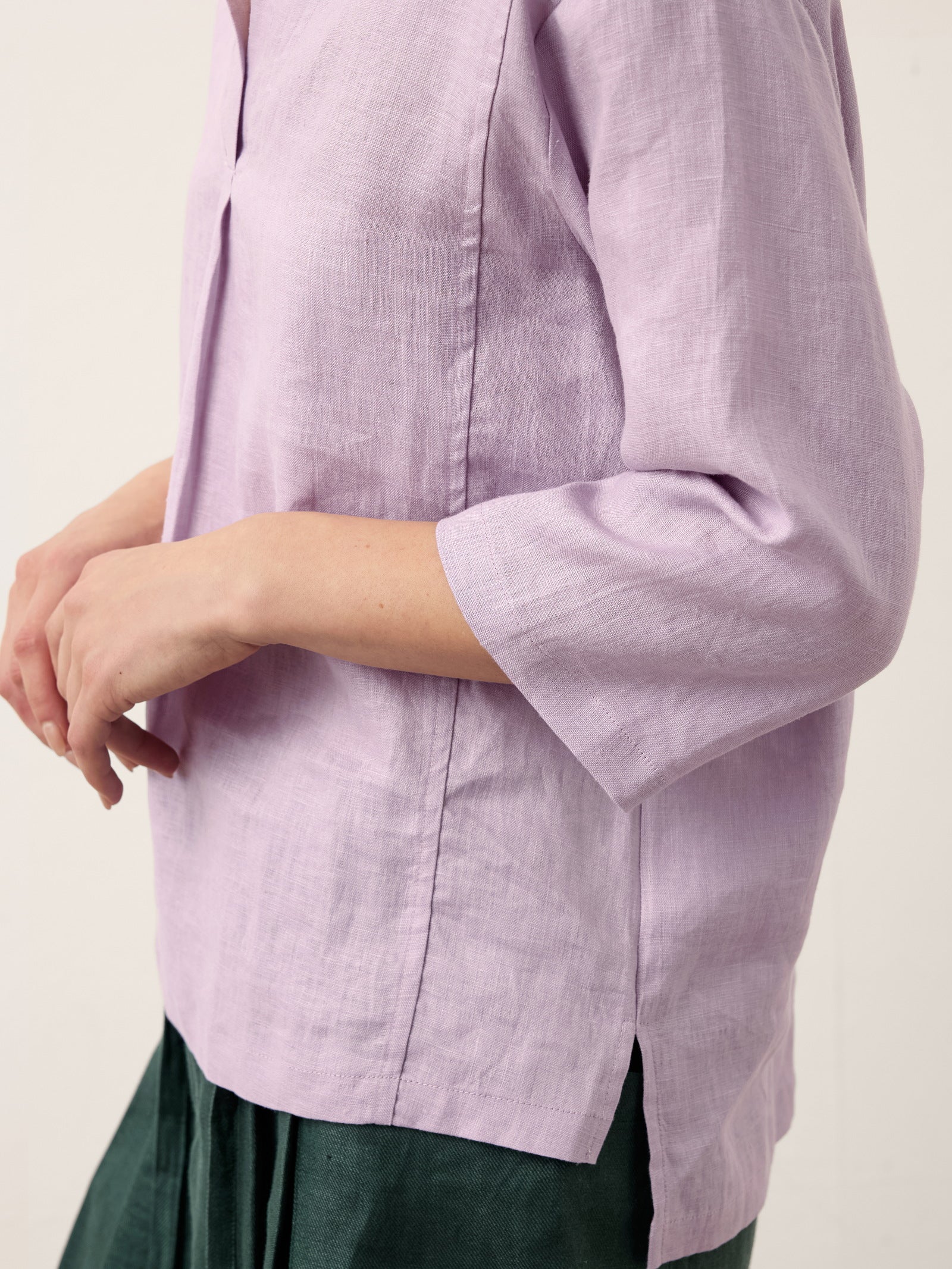 100% Linen Shawl V-Neck Half Sleeve Top JADE