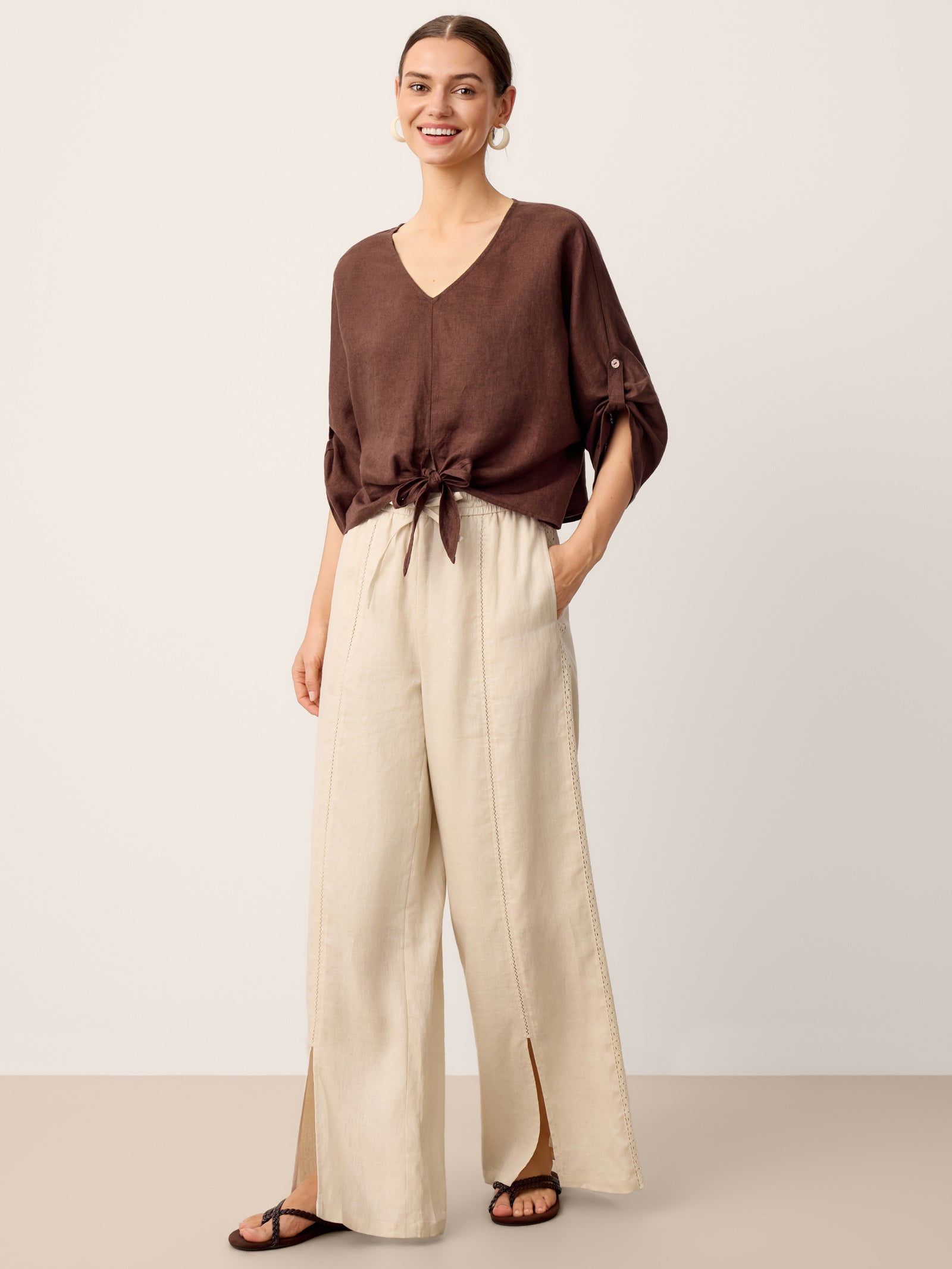 100% Linen Twist-Hem Batwing Top LAVENA-LINTICO