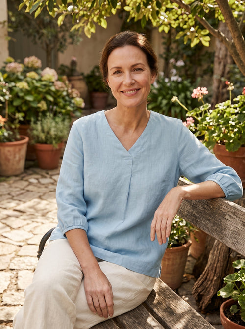100% Linen Puff Sleeves Top LEAH-LINTICO