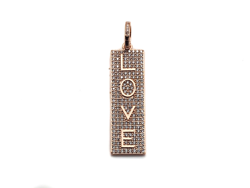 CZ Micro Pave Long Bar Love Pendant, Cubic Zirconia Strip Pendant, Micro pave Rectangle shape pendant, 13x41mm, sku#FH24