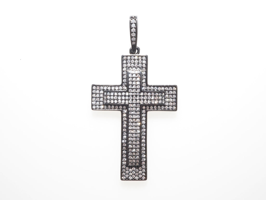 Large CZ Micro Pave Cross Pendant with Cross Symbol,Gold/Silver/Black/Rose Gold Cross,Cubic Zirconia Jewelry Findings,28x38mm,sku#F484