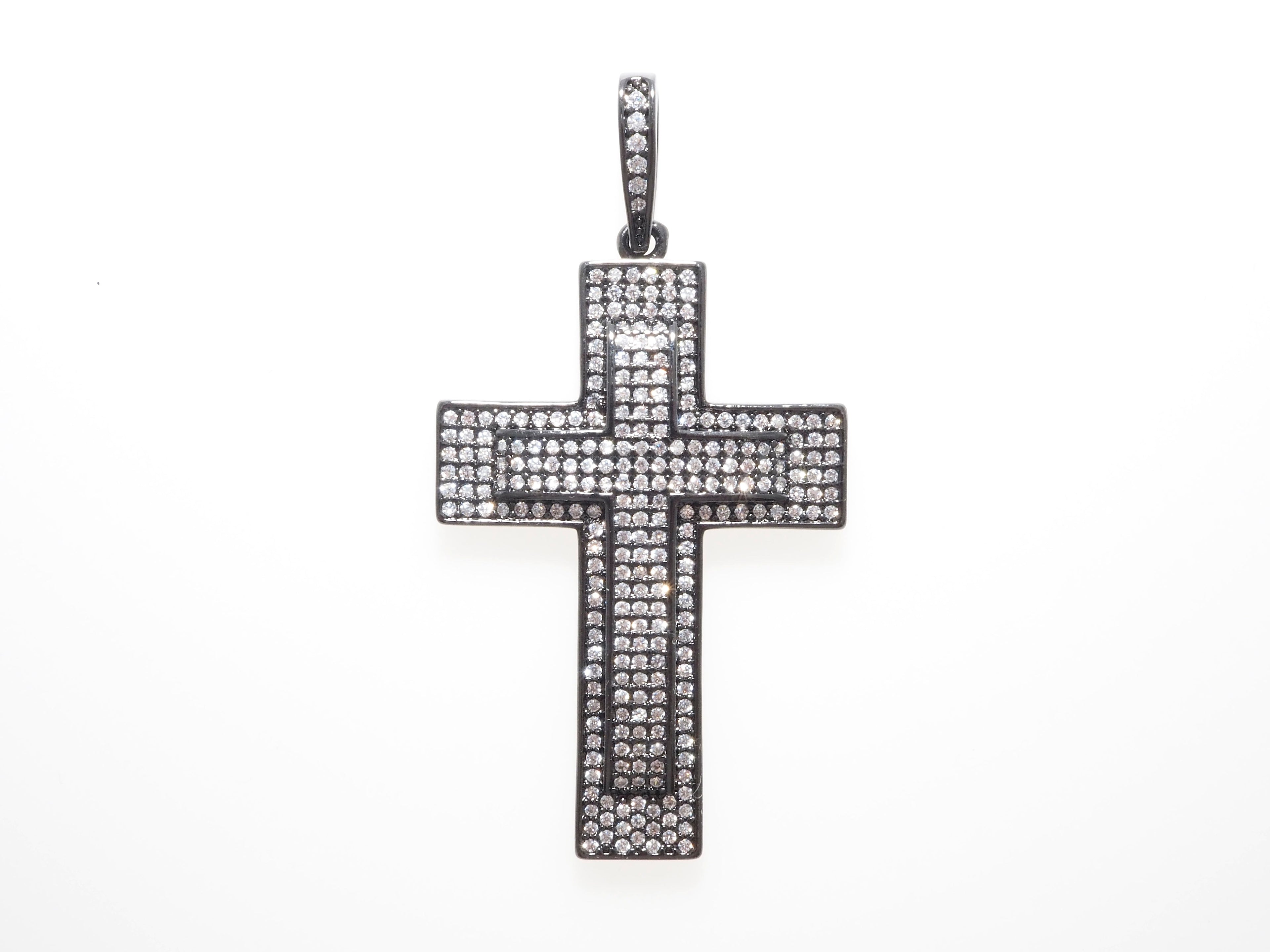 Large CZ Micro Pave Cross Pendant with Cross Symbol,Gold/Silver/Black/Rose Gold Cross,Cubic Zirconia Jewelry Findings,28x38mm,sku#F484