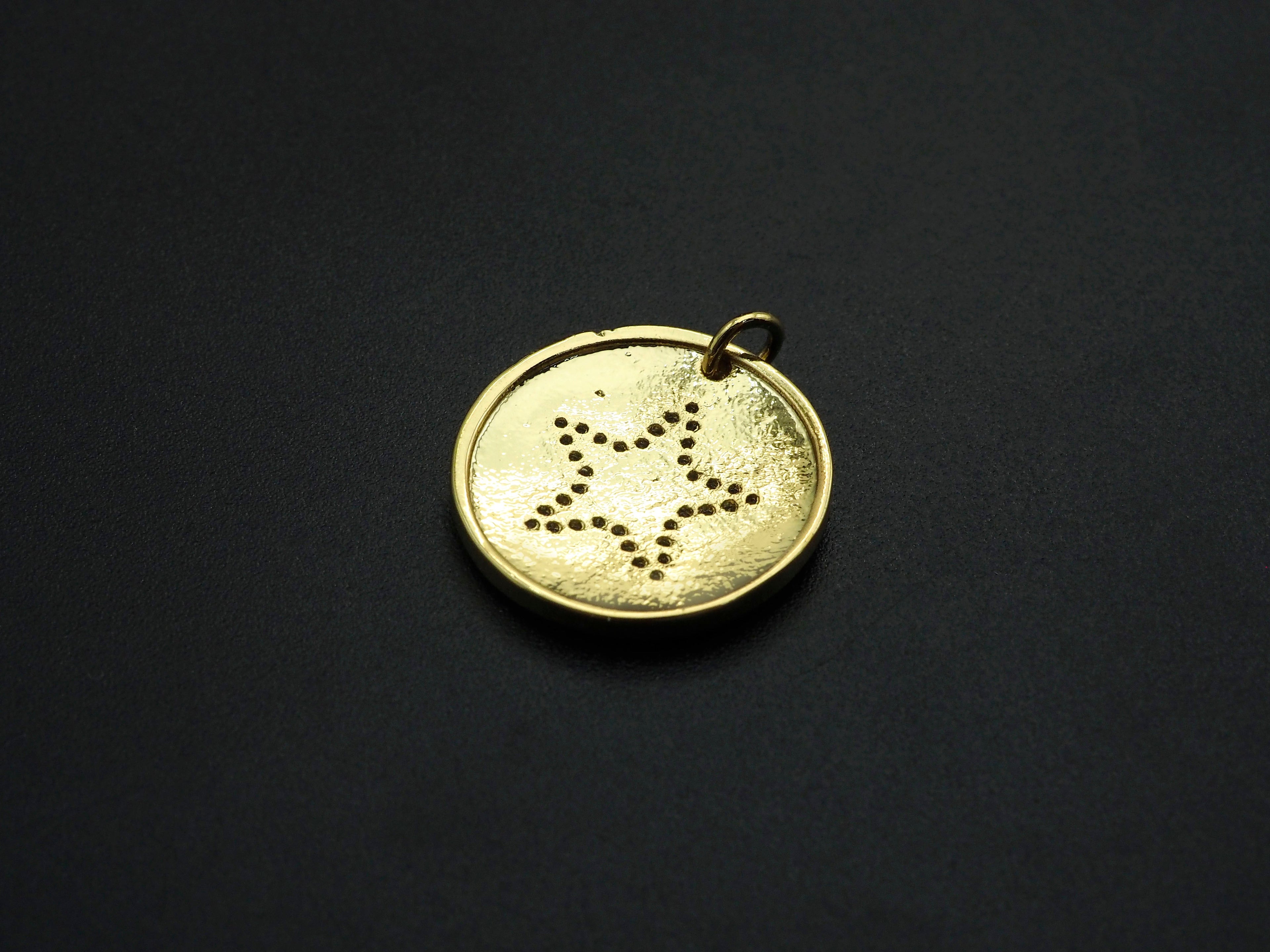 CZ Micro Pave Five Star On Round Coin Pendant,Round Cubic Zirconia Pendant, 10x16mm,Sku#F1095