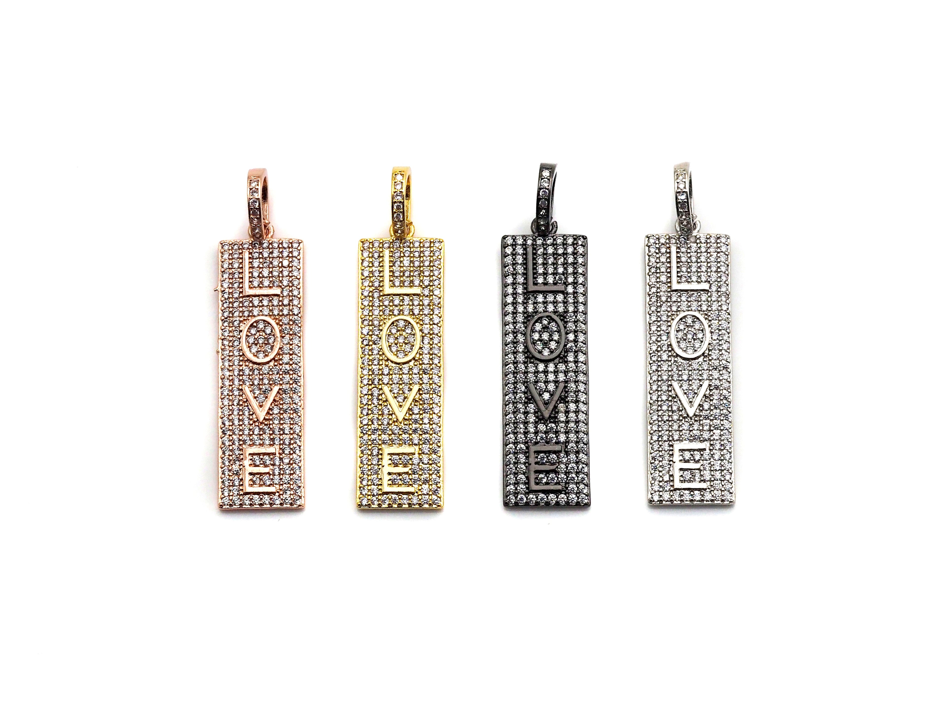 CZ Micro Pave Long Bar Love Pendant, Cubic Zirconia Strip Pendant, Micro pave Rectangle shape pendant, 13x41mm, sku#FH24