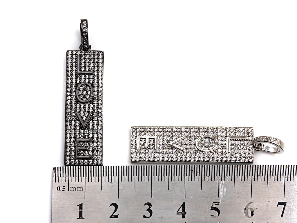 CZ Micro Pave Long Bar Love Pendant, Cubic Zirconia Strip Pendant, Micro pave Rectangle shape pendant, 13x41mm, sku#FH24