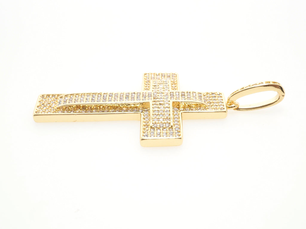 Large CZ Micro Pave Cross Pendant with Cross Symbol,Gold/Silver/Black/Rose Gold Cross,Cubic Zirconia Jewelry Findings,28x38mm,sku#F484