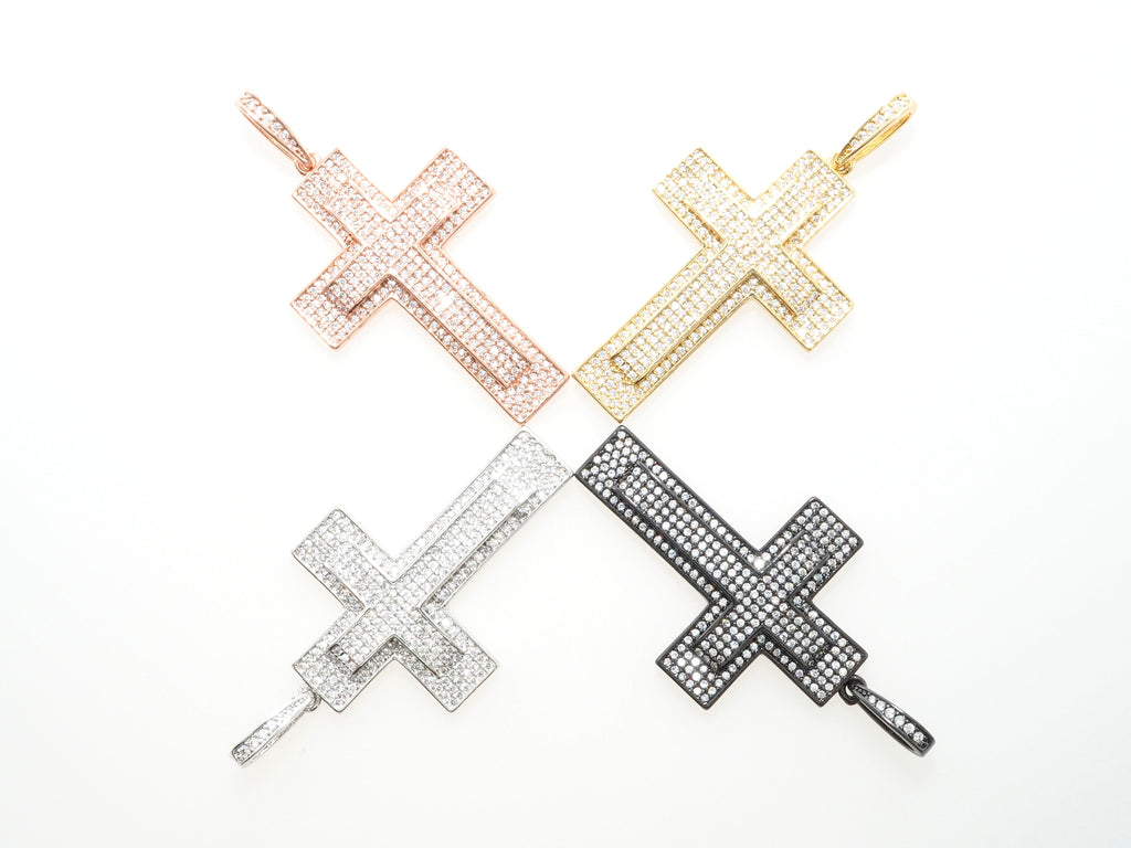 Large CZ Micro Pave Cross Pendant with Cross Symbol,Gold/Silver/Black/Rose Gold Cross,Cubic Zirconia Jewelry Findings,28x38mm,sku#F484