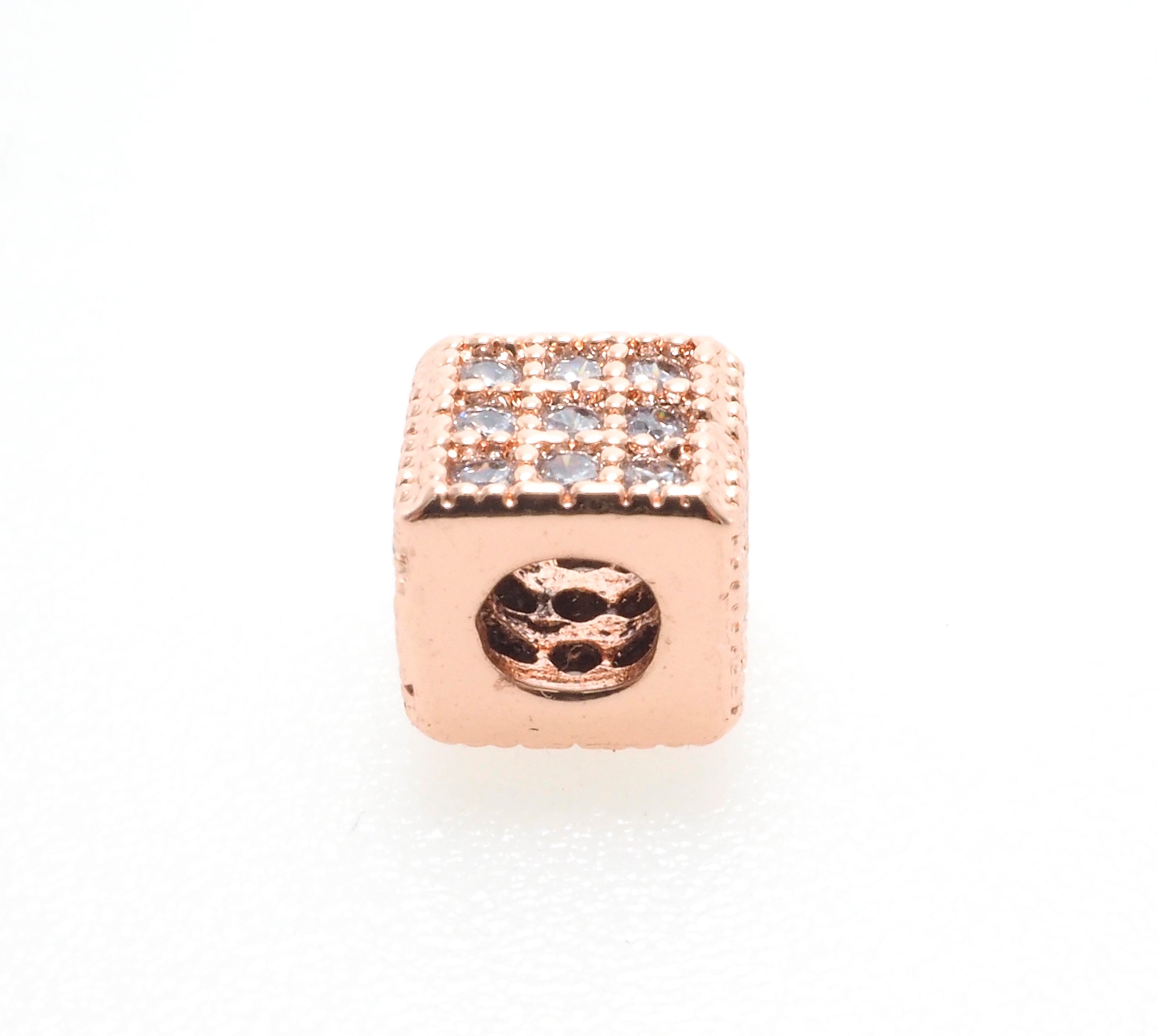 CZ Micro Pave Cube Large Hole Spacer Beads, Cubic Zirconia Spacer Beads, Gold,Silver,Rose Gold,Black Tone, 6mm,sku#G408