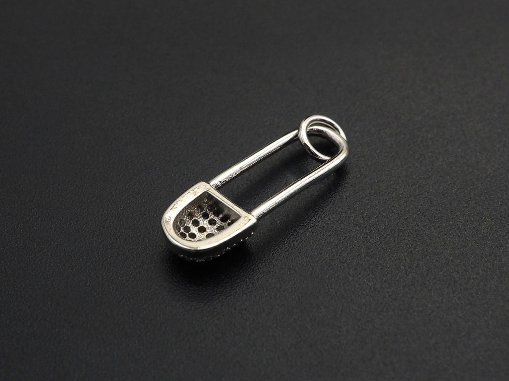 CZ Micro Pave Safety Pin Shaped Pendant/Charm,Cubic Zirconia Paved Charm, Necklace Bracelet Charm Pendant, 7x20mm,sku#F1125