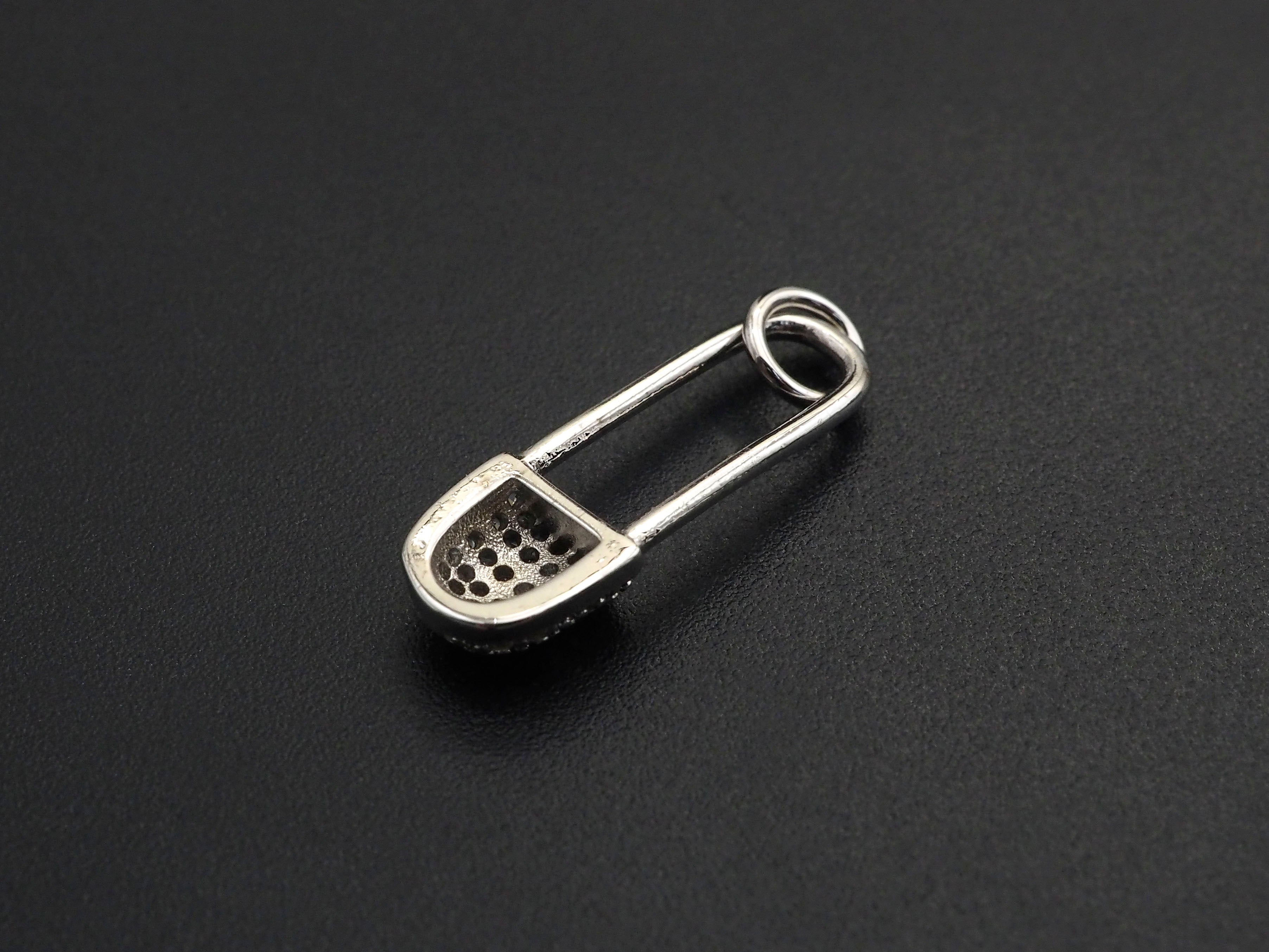 CZ Micro Pave Safety Pin Shaped Pendant/Charm,Cubic Zirconia Paved Charm, Necklace Bracelet Charm Pendant, 7x20mm,sku#F1125