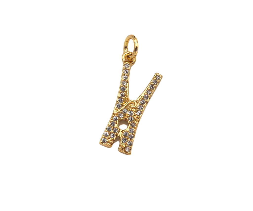 CZ Micro Pave Clothespin Shape Pendant,Cubic Zirconia Clamp Charm, Necklace Bracelet Charm Pendant, Fun Jewelry, 9x19mm, Sku#F1389
