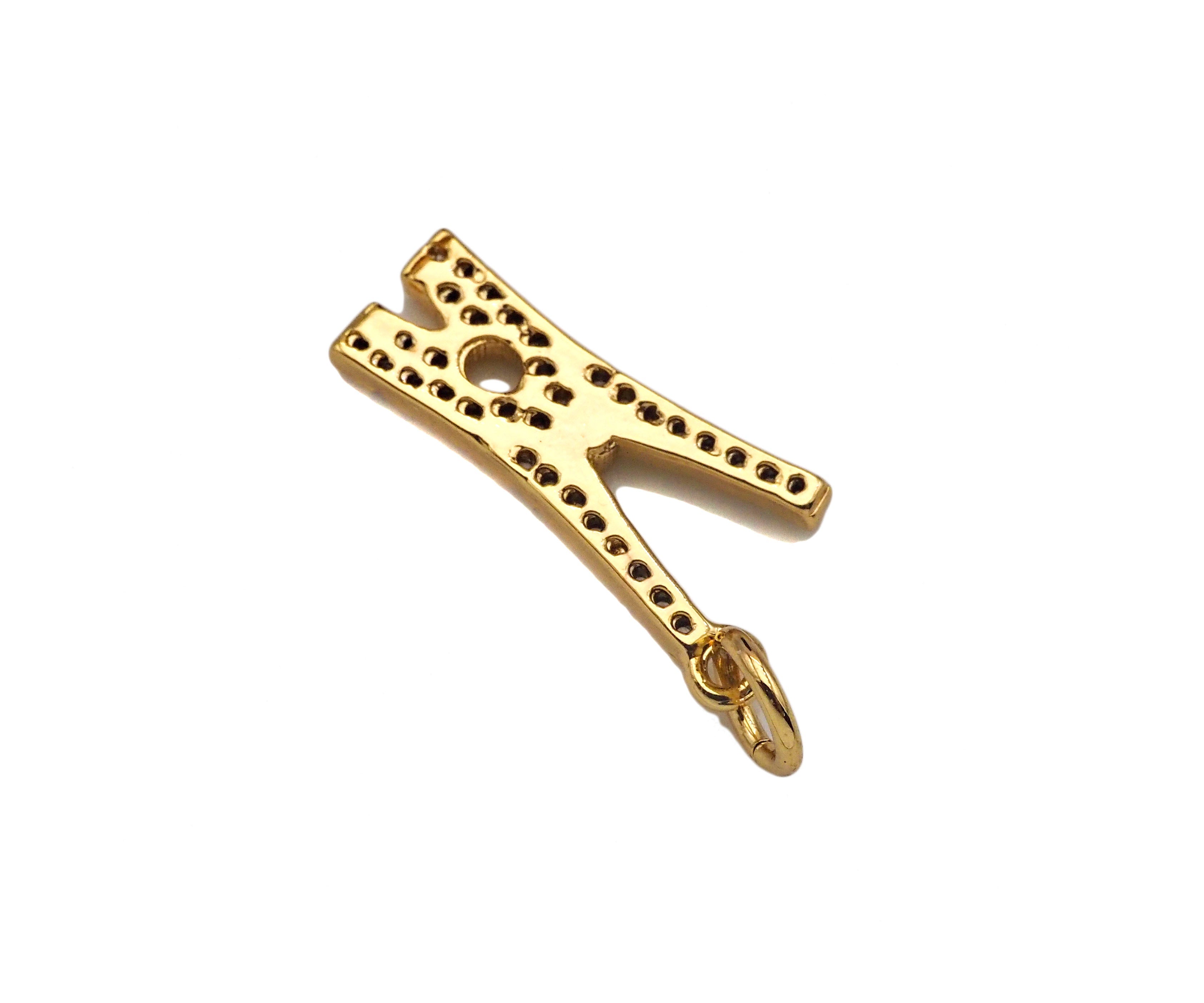 CZ Micro Pave Clothespin Shape Pendant,Cubic Zirconia Clamp Charm, Necklace Bracelet Charm Pendant, Fun Jewelry, 9x19mm, Sku#F1389