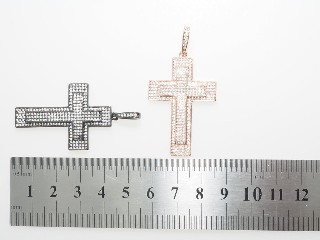 Large CZ Micro Pave Cross Pendant with Cross Symbol,Gold/Silver/Black/Rose Gold Cross,Cubic Zirconia Jewelry Findings,28x38mm,sku#F484