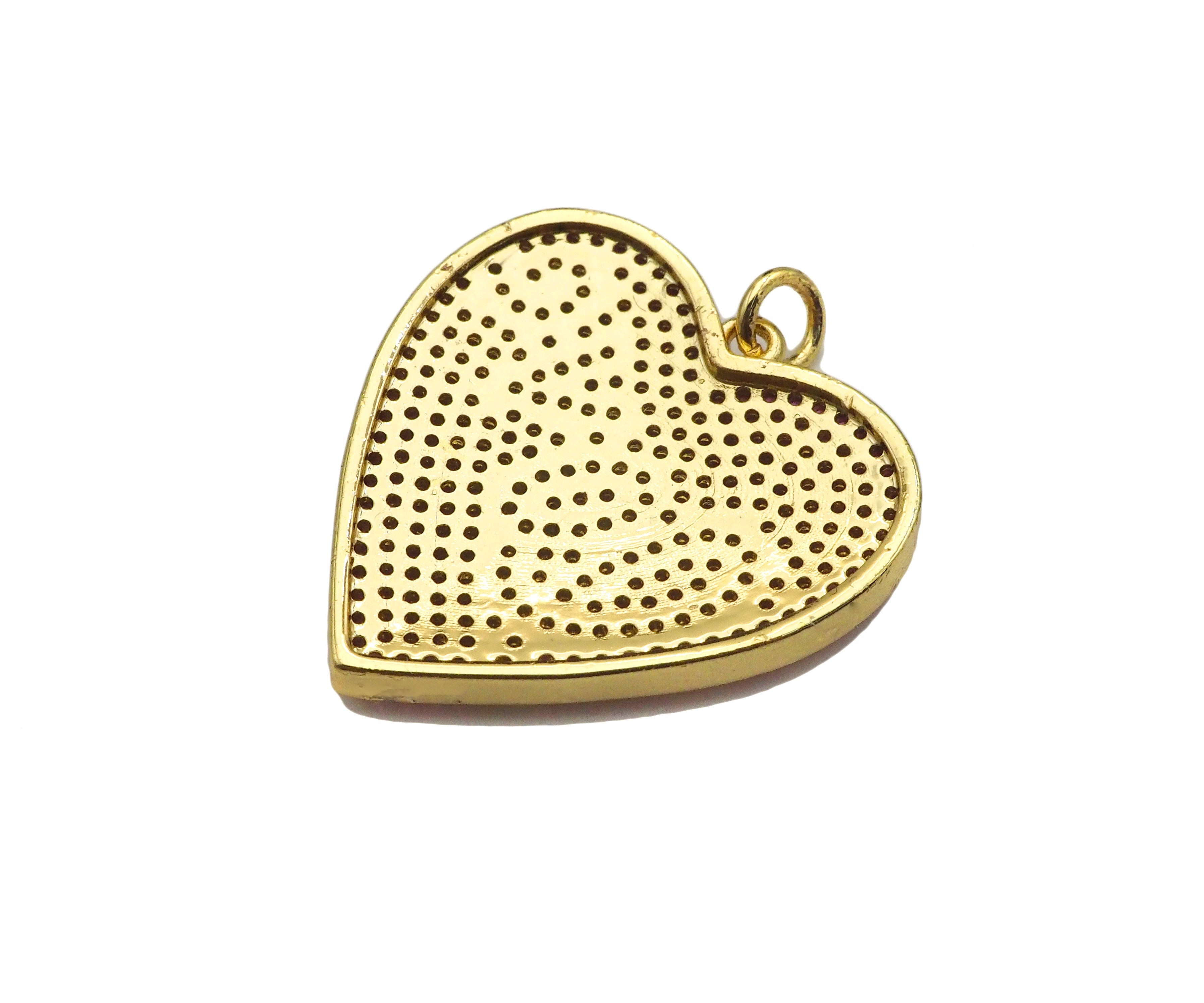 Fuchsia CZ Micro Pave Love On Heart Shape Pendant,Cubic Zirconia Gold Charm, Necklace Bracelet Charm Pendant,25x26mm, Sku#F1373