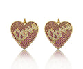 Fuchsia CZ Micro Pave Love On Heart Shape Pendant,Cubic Zirconia Gold Charm, Necklace Bracelet Charm Pendant,25x26mm, Sku#F1373