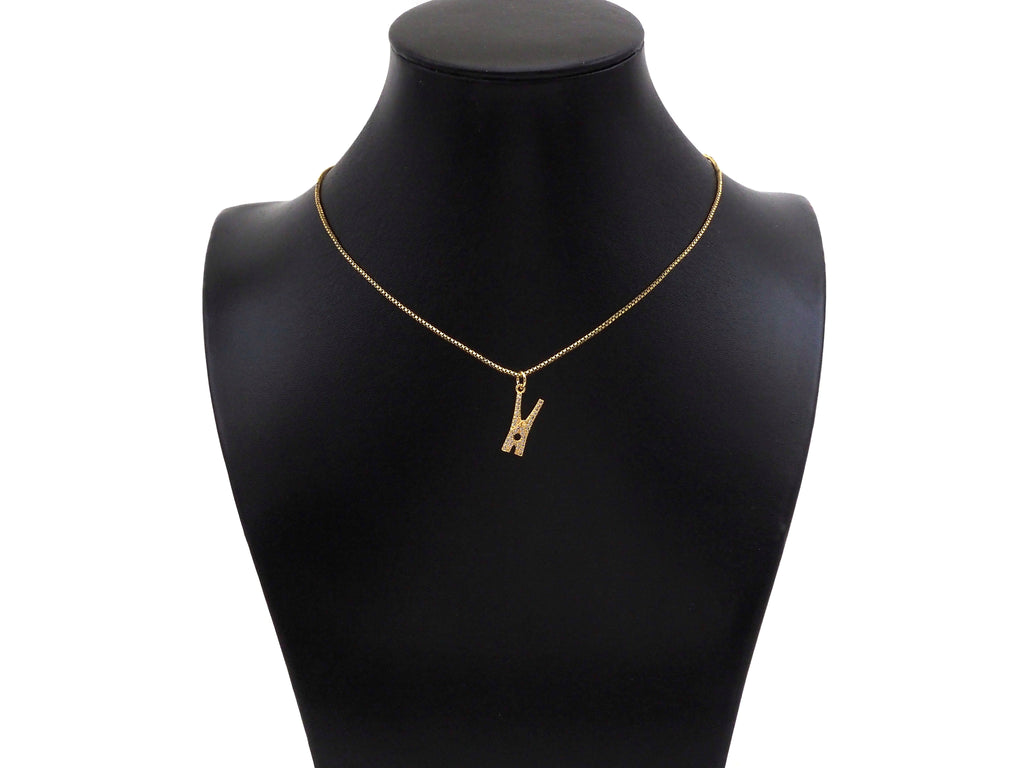 CZ Micro Pave Clothespin Shape Pendant,Cubic Zirconia Clamp Charm, Necklace Bracelet Charm Pendant, Fun Jewelry, 9x19mm, Sku#F1389