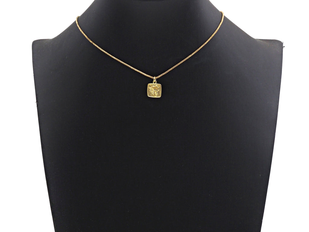 Rose Flower Square Pendant, Embossment Square Pendant, Cubic Zirconia Pendant, Gold Tone, 11x14mm, Sku#Z792