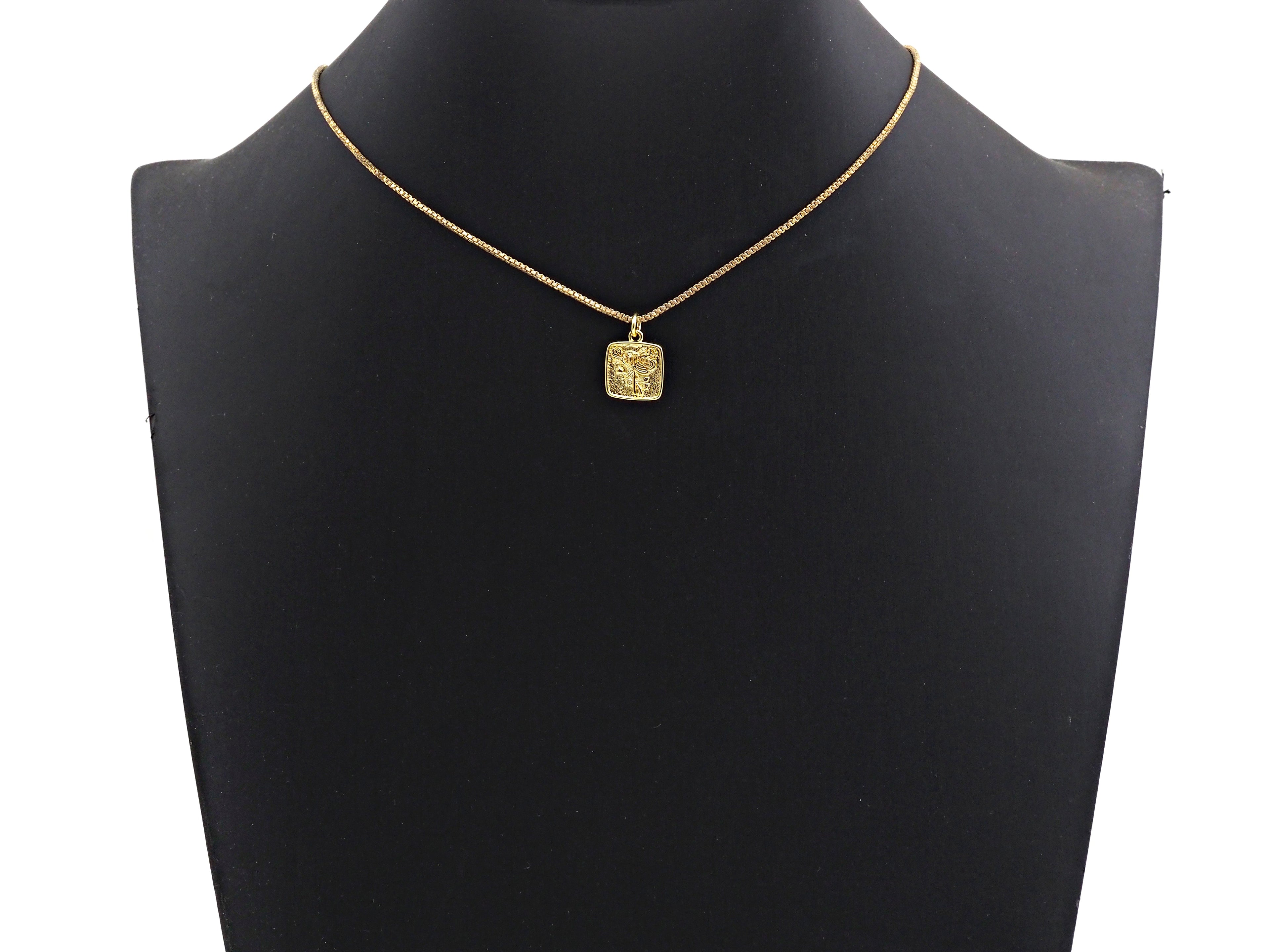 Rose Flower Square Pendant, Embossment Square Pendant, Cubic Zirconia Pendant, Gold Tone, 11x14mm, Sku#Z792