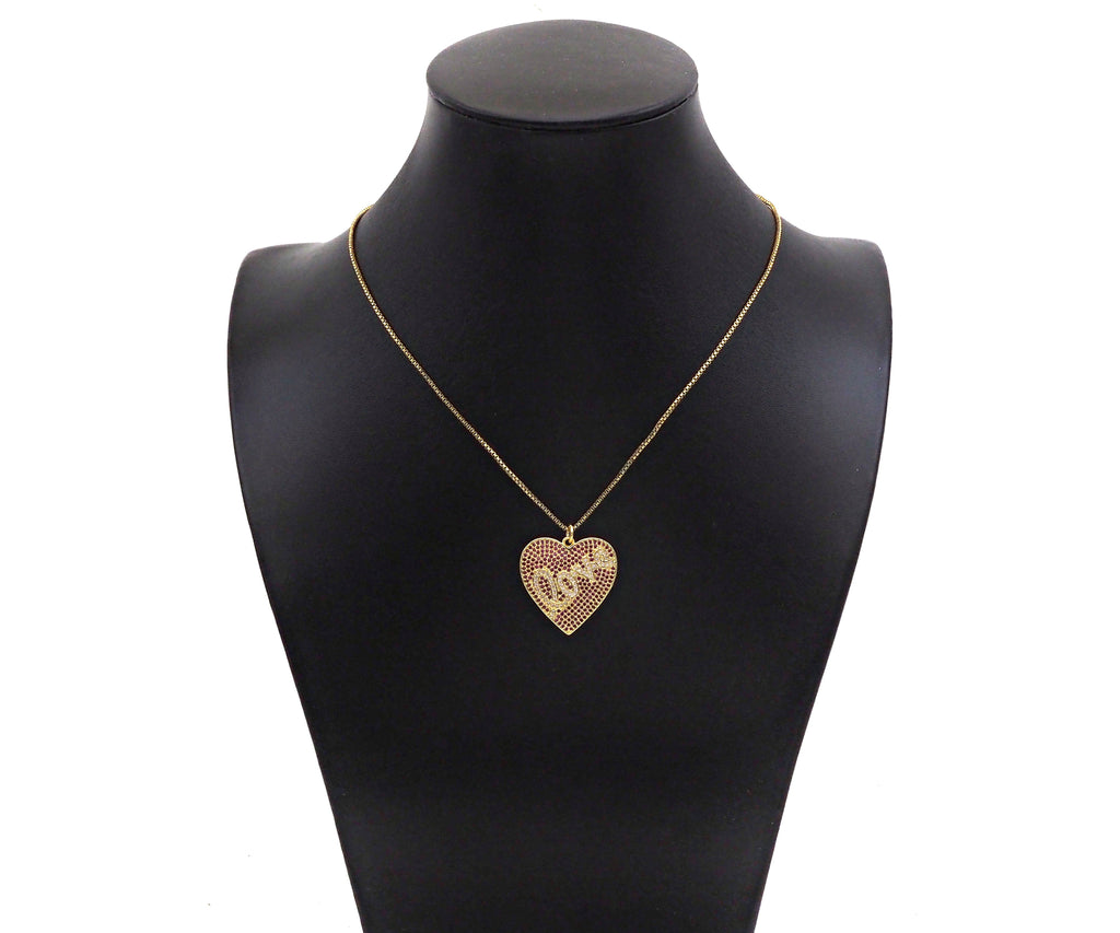 Fuchsia CZ Micro Pave Love On Heart Shape Pendant,Cubic Zirconia Gold Charm, Necklace Bracelet Charm Pendant,25x26mm, Sku#F1373