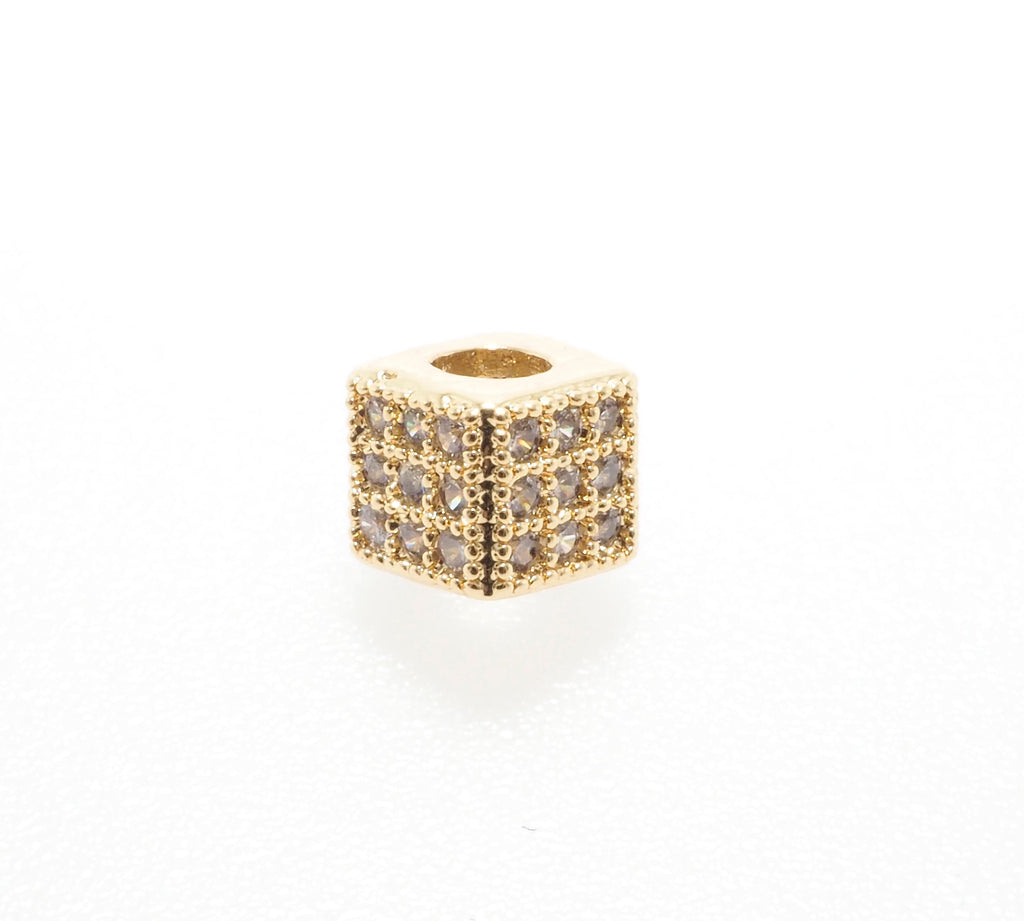 CZ Micro Pave Cube Large Hole Spacer Beads, Cubic Zirconia Spacer Beads, Gold,Silver,Rose Gold,Black Tone, 6mm,sku#G408