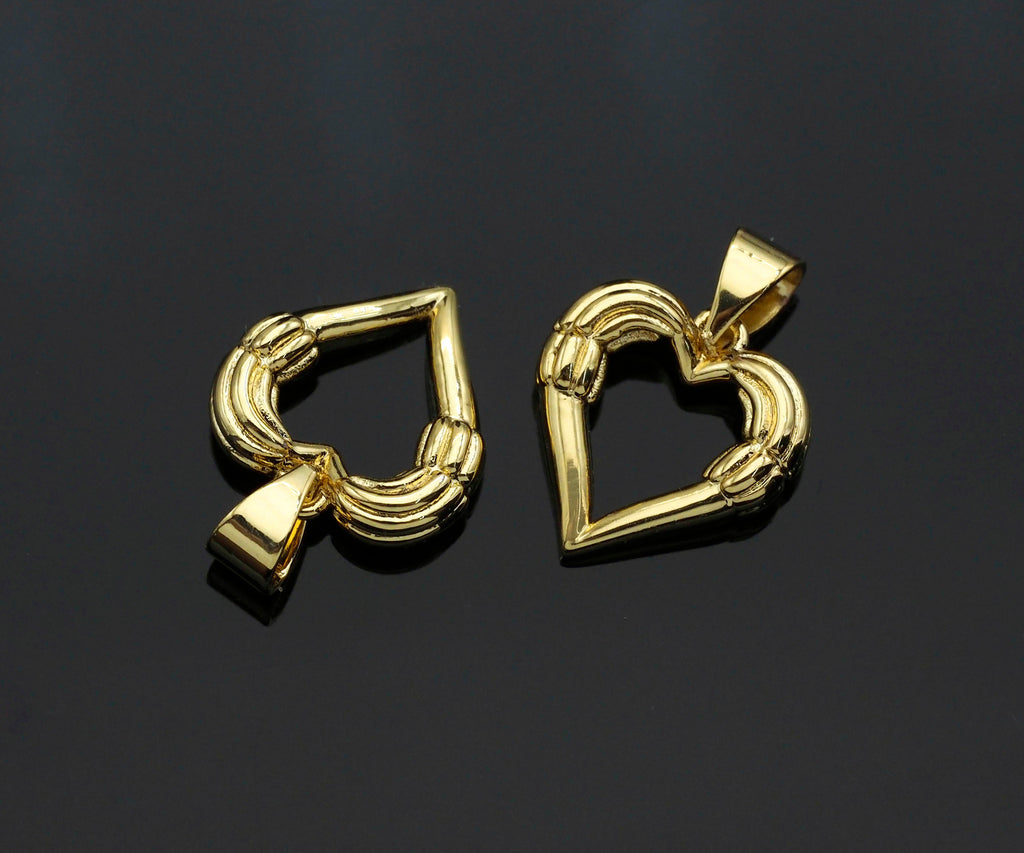 Gold Peach Heart Shape Charms, Dainty Charms, Gold Pendant, Heart Necklace Charms, 13x14mm, Sku#F1292