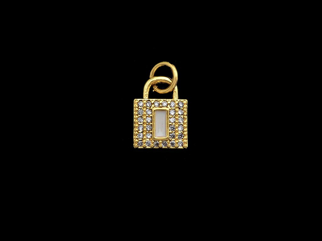 CZ Micro Pave Rectangle Colorful Enamel Lock Shape Pendant/Charm,Cubic Zirconia Paved Charm, 8x11mm, sku#F1141