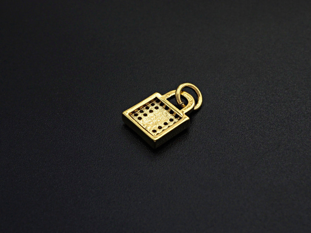 CZ Micro Pave Rectangle Colorful Enamel Lock Shape Pendant/Charm,Cubic Zirconia Paved Charm, 8x11mm, sku#F1141