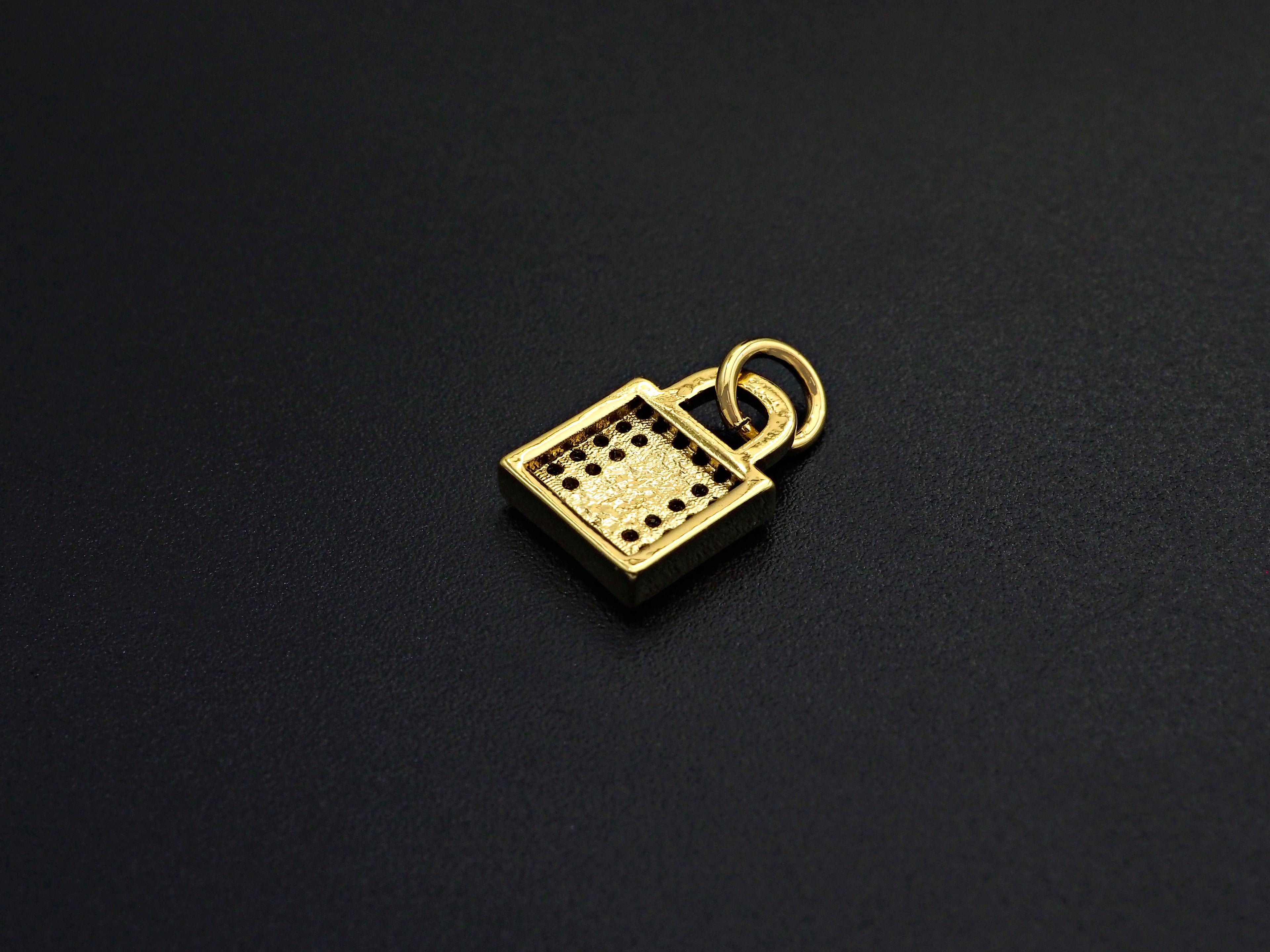 CZ Micro Pave Rectangle Colorful Enamel Lock Shape Pendant/Charm,Cubic Zirconia Paved Charm, 8x11mm, sku#F1141
