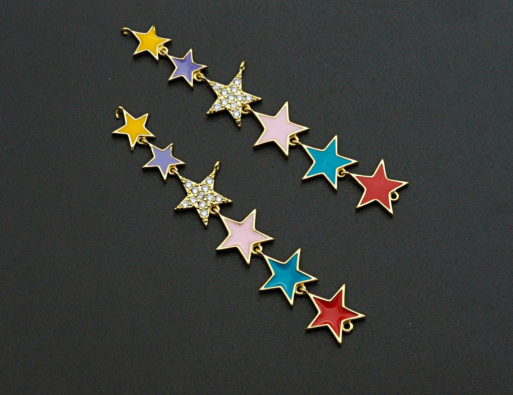 Enamel Colorful String Five Star Pendant,CZ Micro Pave Oil Drop pendant,Enamel pendant,Enamel Jewelry, 15x72mm,sku#Z672