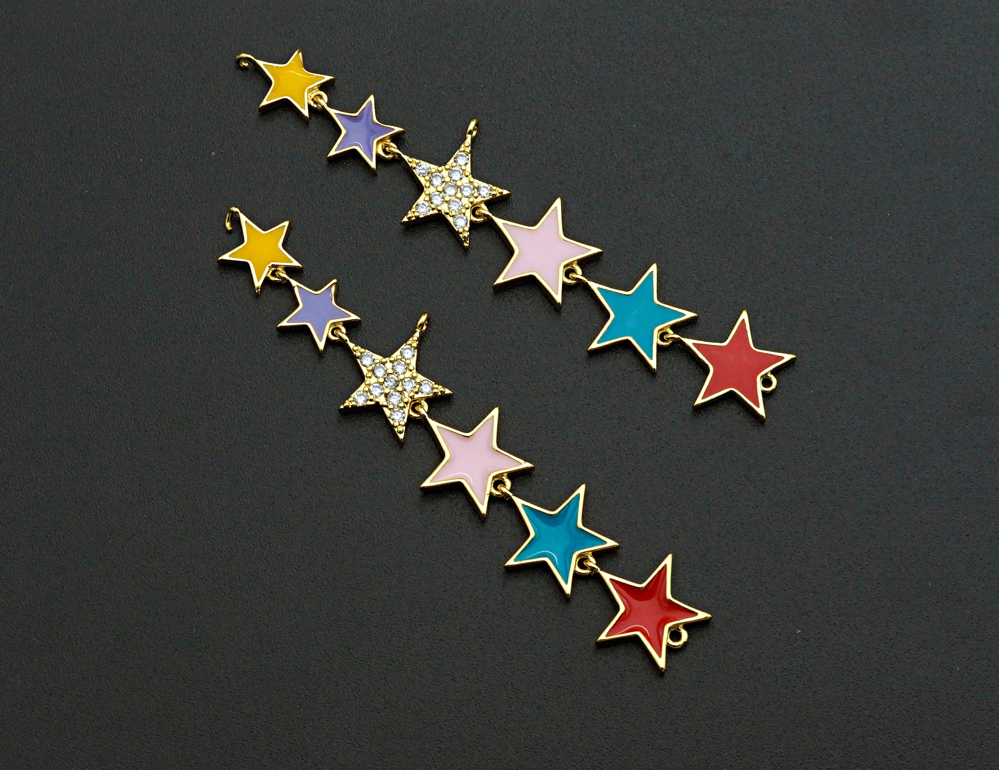 Enamel Colorful String Five Star Pendant,CZ Micro Pave Oil Drop pendant,Enamel pendant,Enamel Jewelry, 15x72mm,sku#Z672